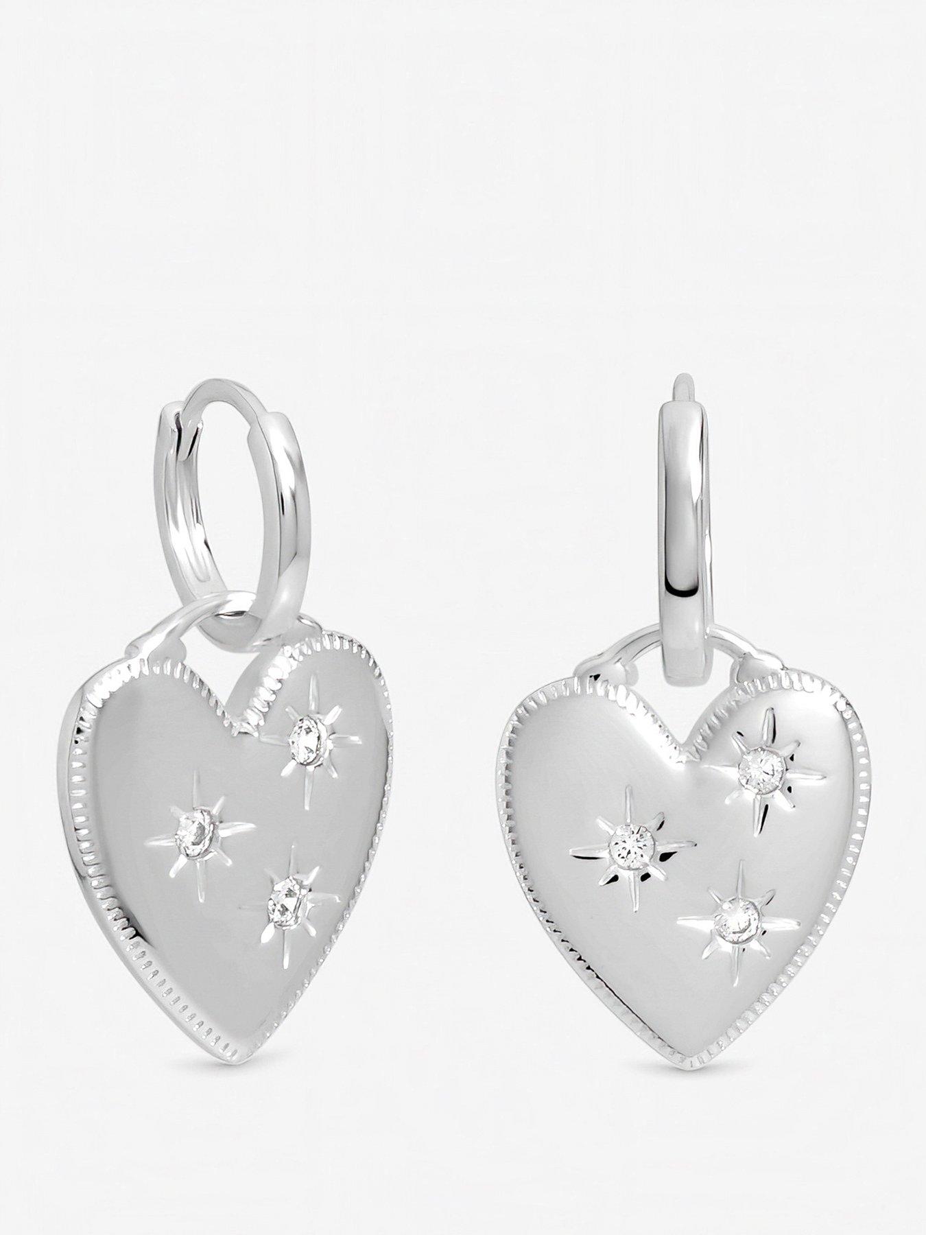 Image 1 of 1 of Inicio Inicio Sterling Silver Plated Celestial Heart Charm Huggie Hoops - Gift Pouch