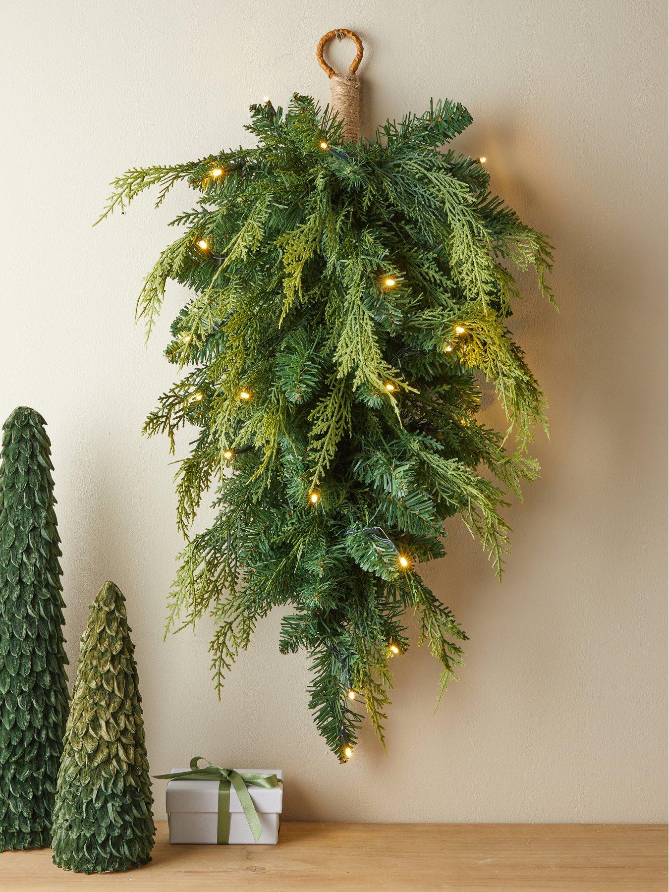 Image 1 of 5 of The Very Collection Evergreen Lit Plain Teardrop Christmas Wreath