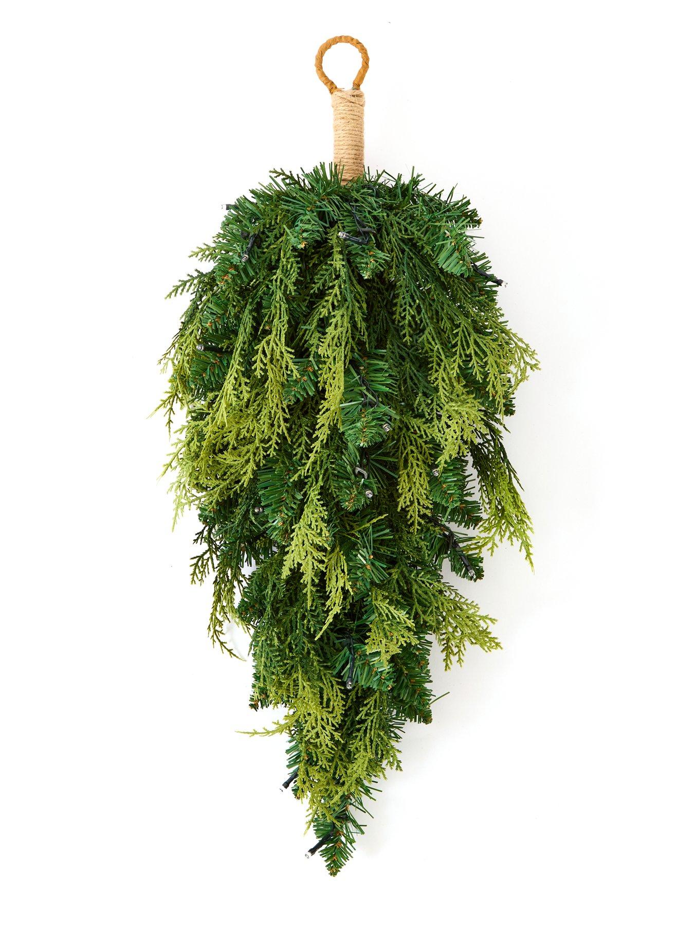 Image 2 of 5 of The Very Collection Evergreen Lit Plain Teardrop Christmas Wreath