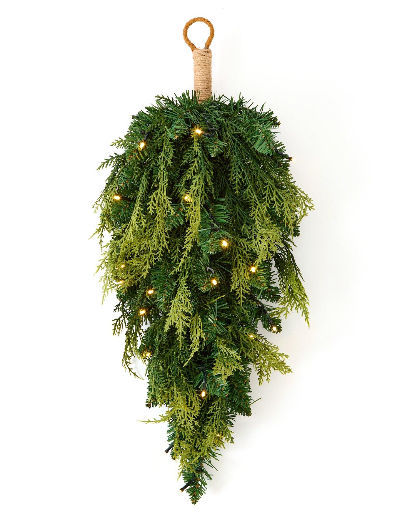 Image 3 of 5 of The Very Collection Evergreen Lit Plain Teardrop Christmas Wreath