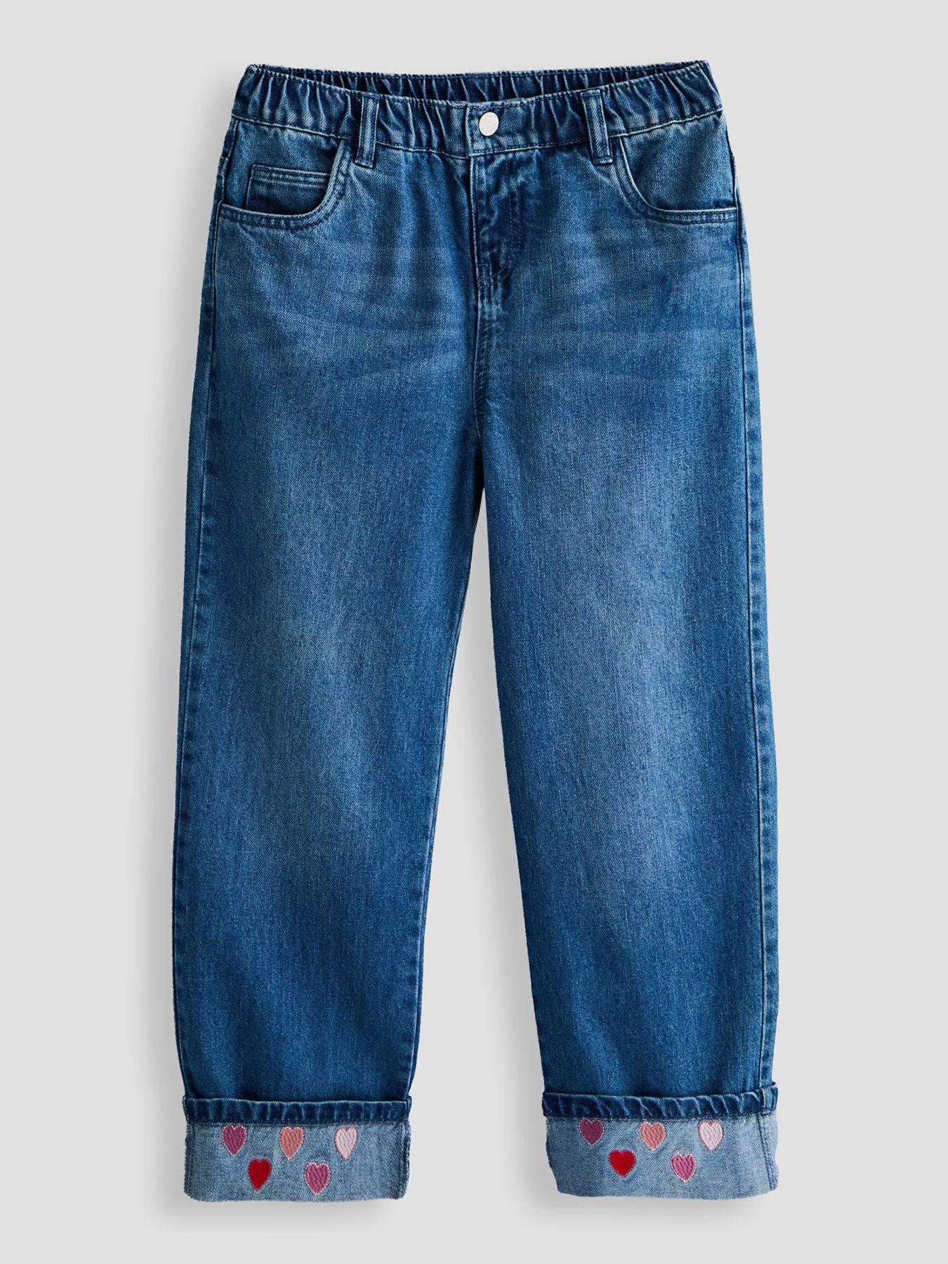 The Very Collection Girls' Turn Up Heart Detail Jeans - Mid Wash