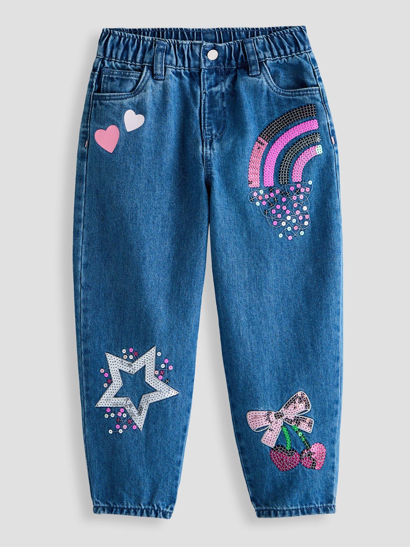 The Very Collection Girls' Sequin Embellished Jean - Mid Wash