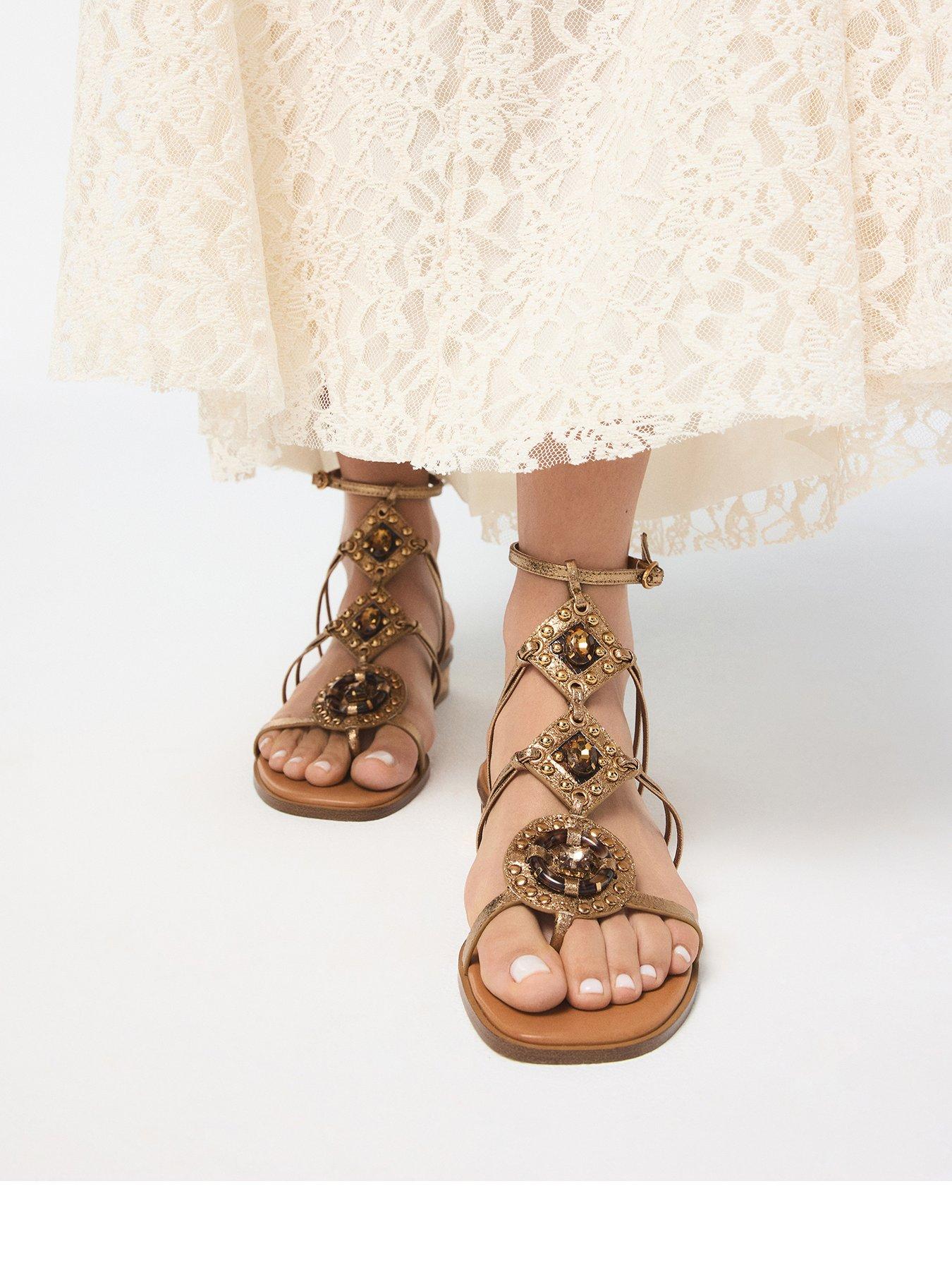 Aldo Sandjewel Synthetic Flat Sandals - Gold