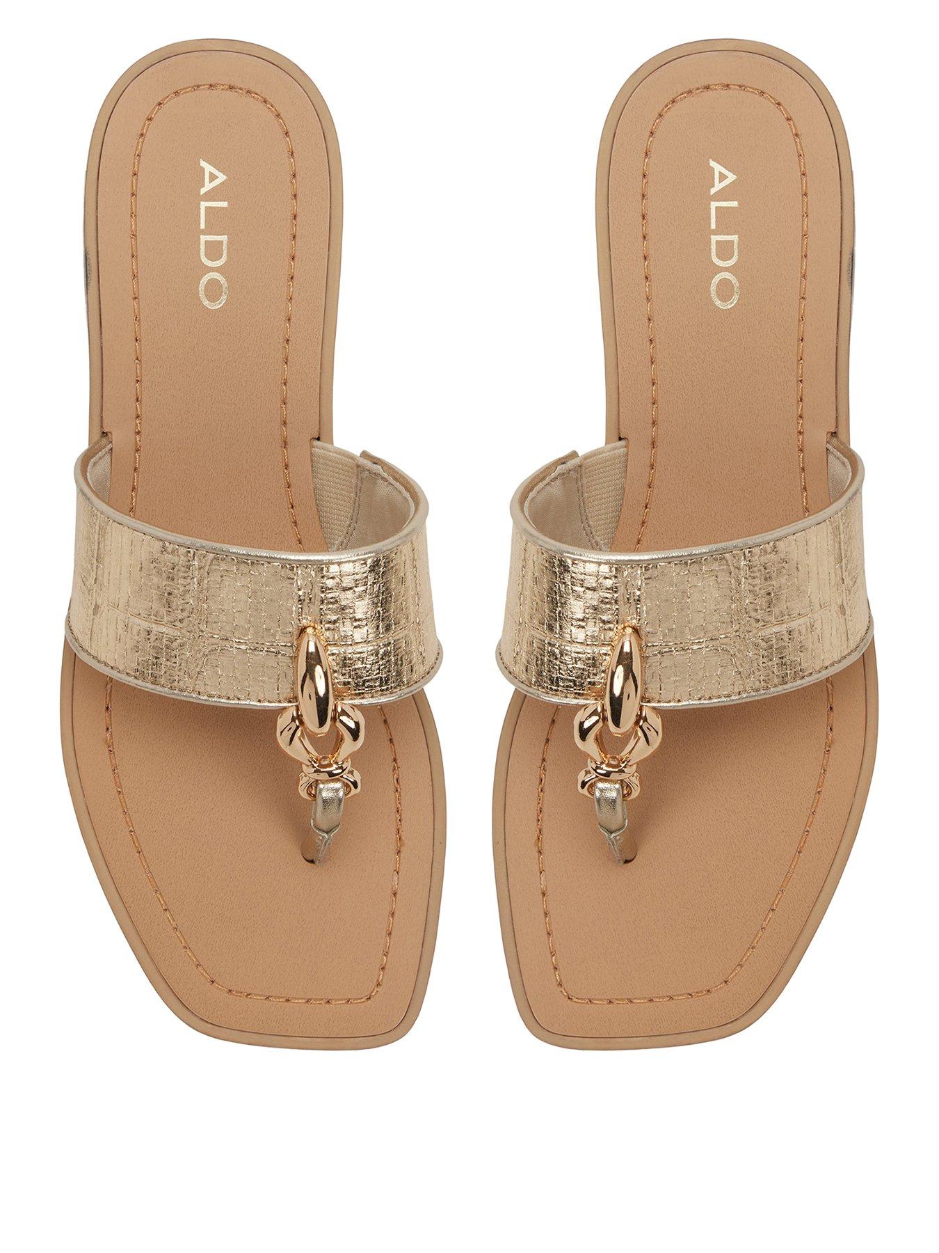 Aldo Madaline Synthetic Flat Sandals - Gold