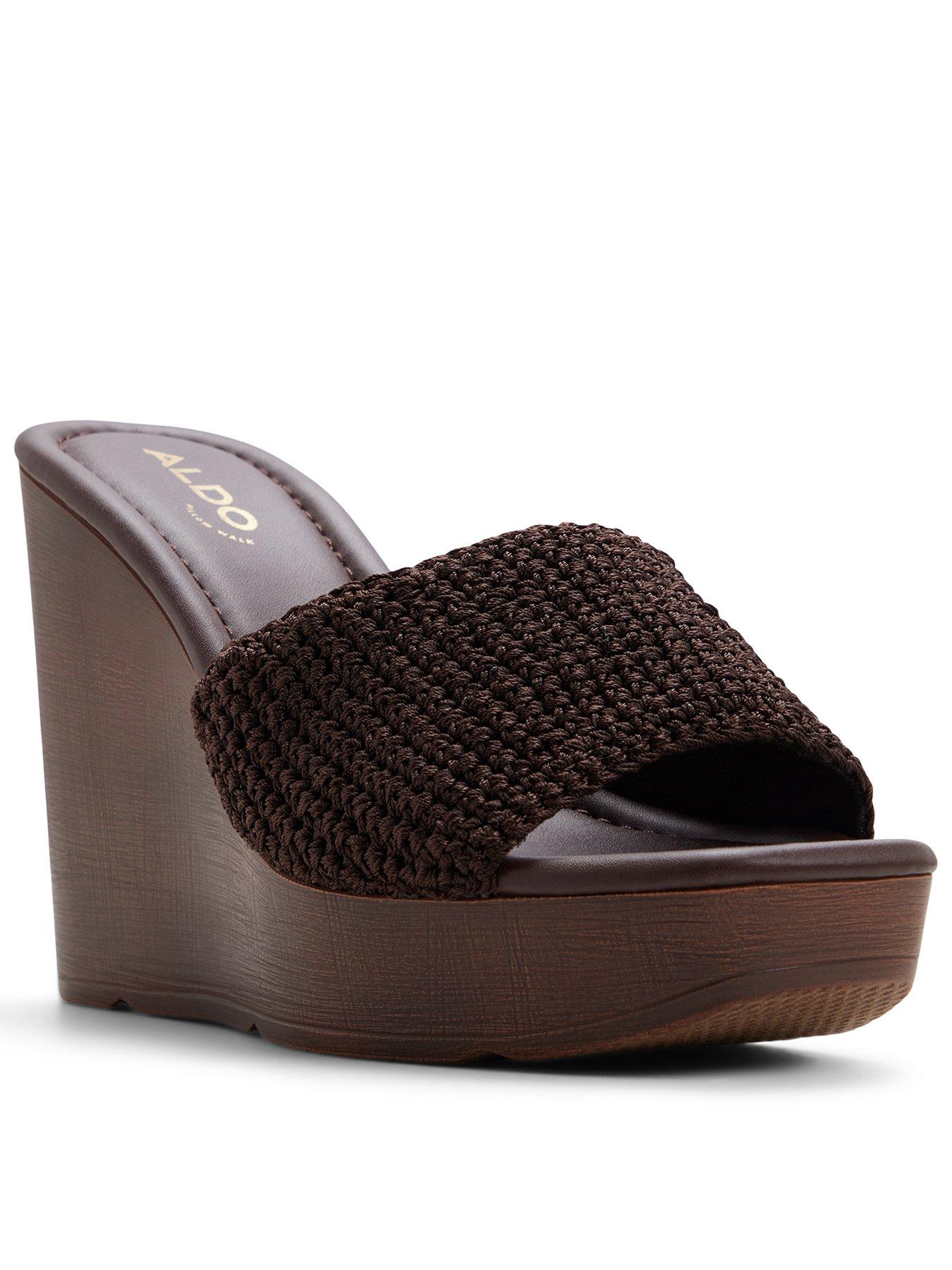 Image 1 of 5 of Aldo Grounded Textile Wedge Sandals - Dark Brown