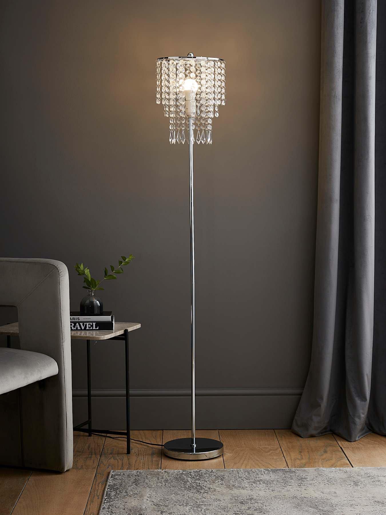 Image 1 of 7 of ValueLights Bronte Floor Lamp With Clear Acrylic Droplet Shade