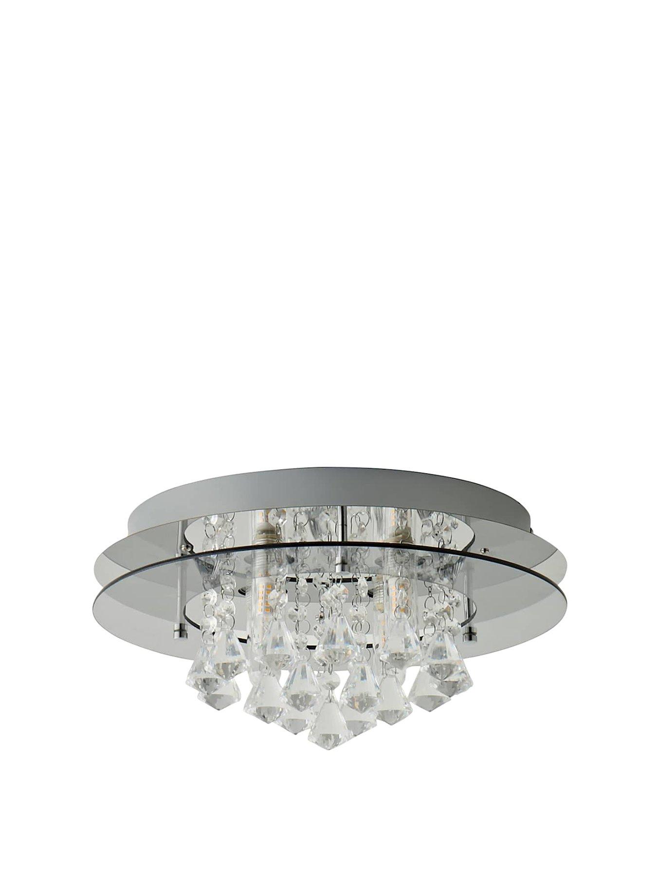 Image 2 of 6 of ValueLights Romano Crystal Droplet Flush Ceiling Light With Bulb X4