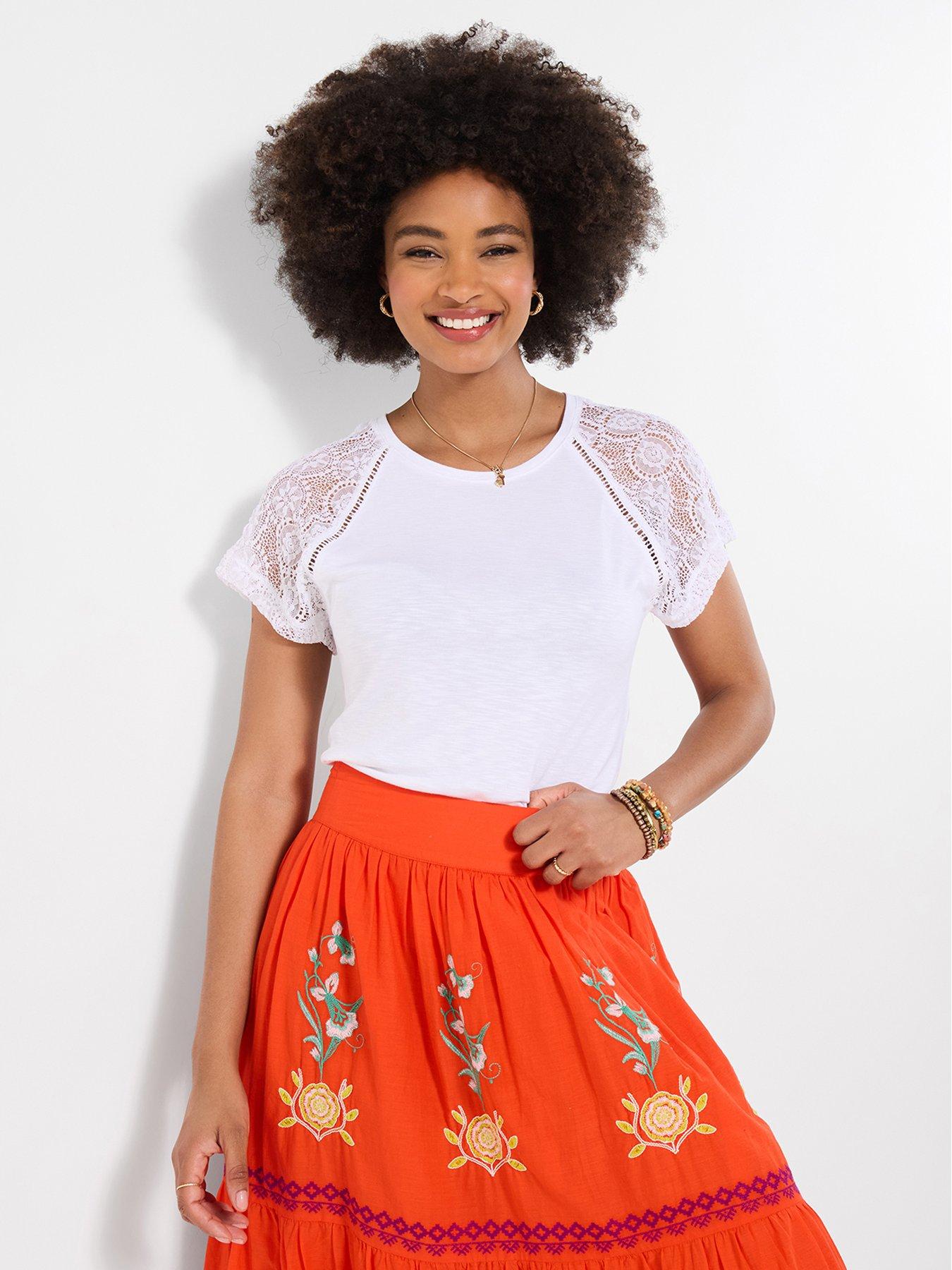 Image 1 of 5 of Joe Browns Suzie Lace Sleeve T-Shirt - White