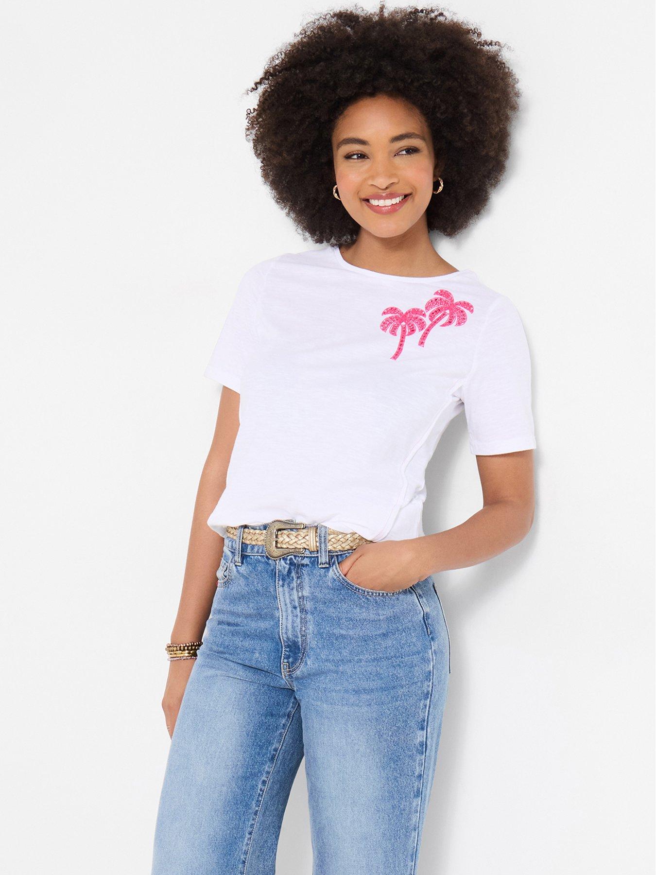 Joe Browns Summer Days Embroidered Palm Tree T-Shirt - White