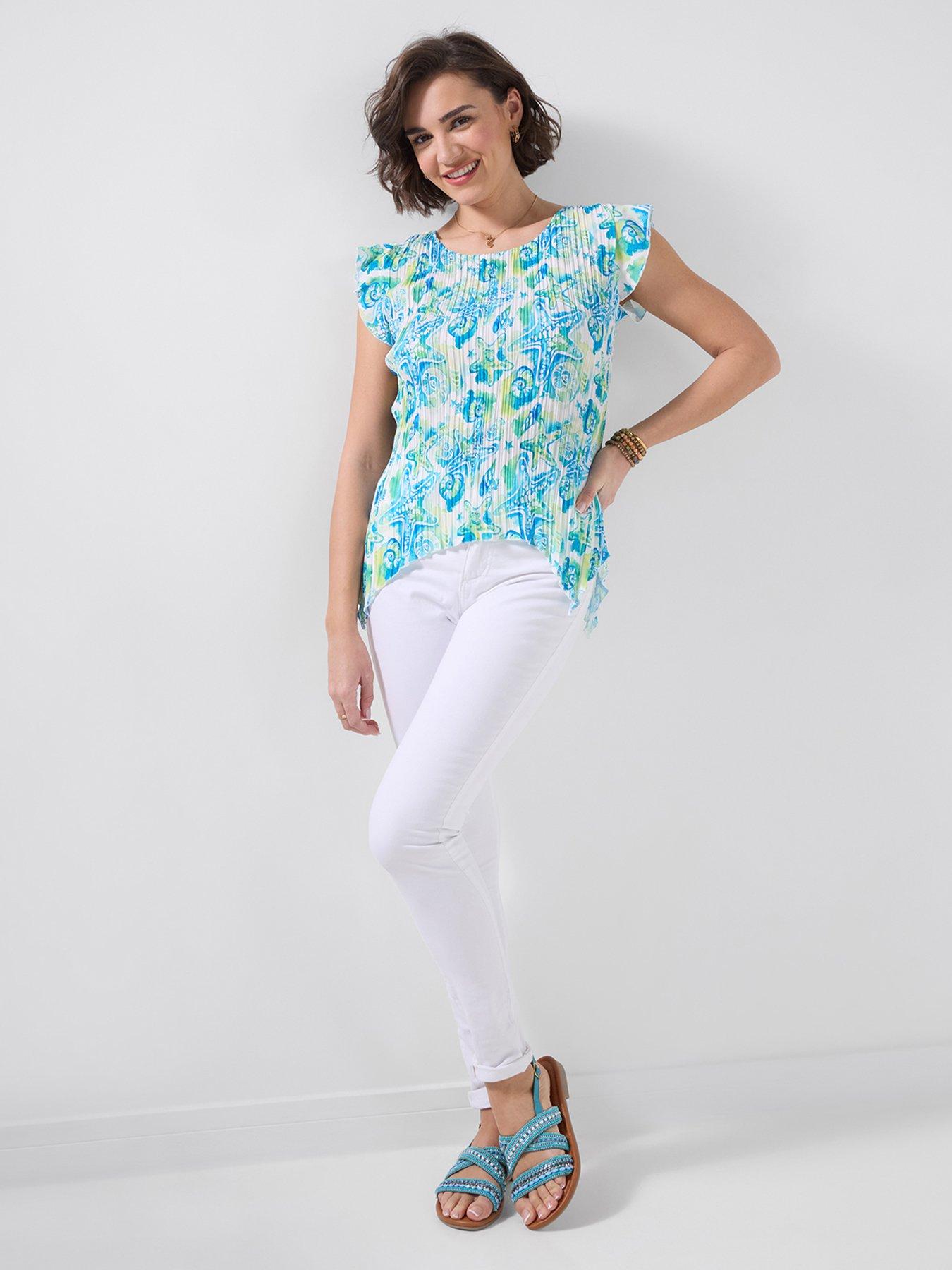 Image 3 of 5 of Joe Browns Clear Waters Printed Plisse Top - Blue