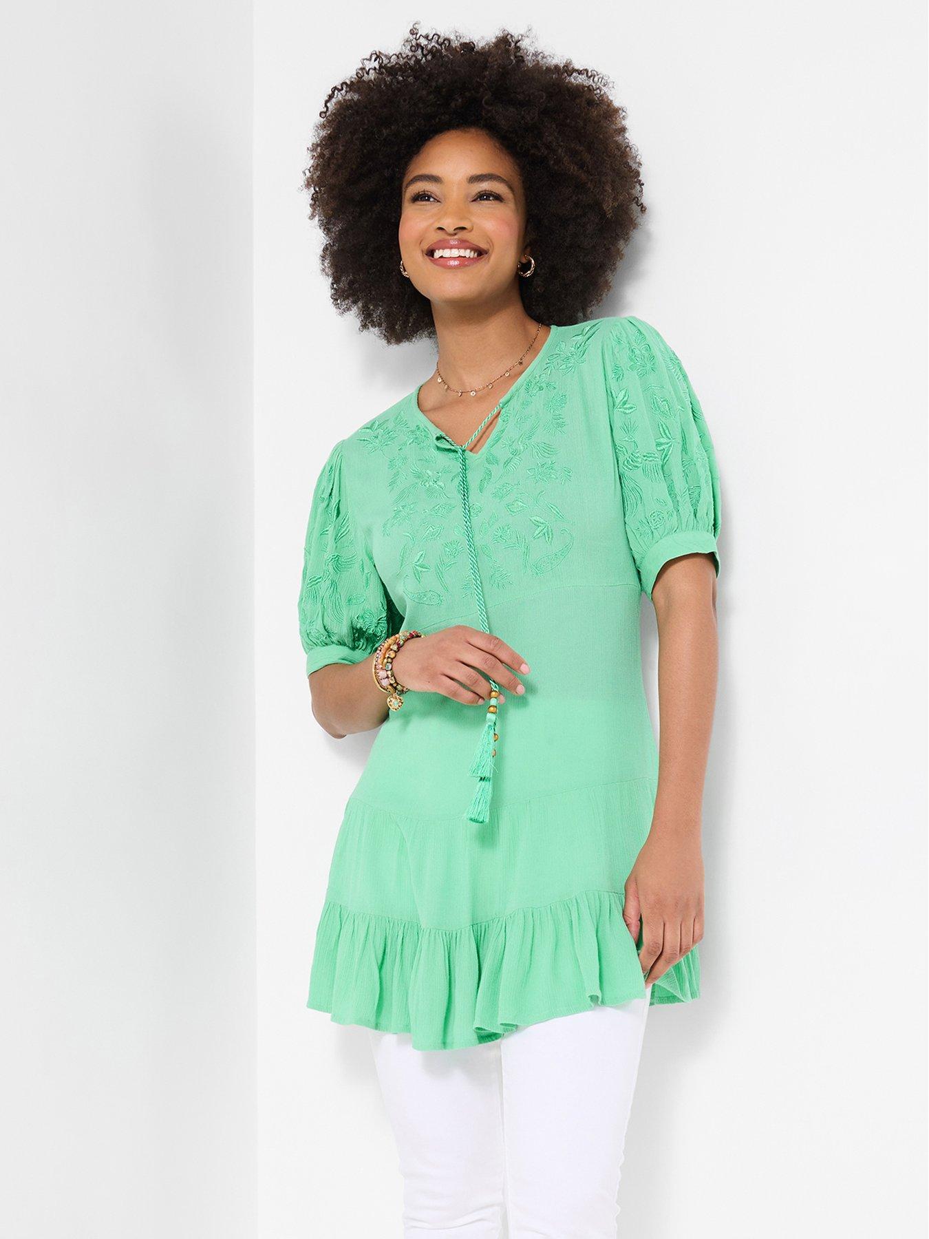 green tunic dress Myra Modest Chiffon Tunic Dress-Light Green| Muslim Clothing main image 0