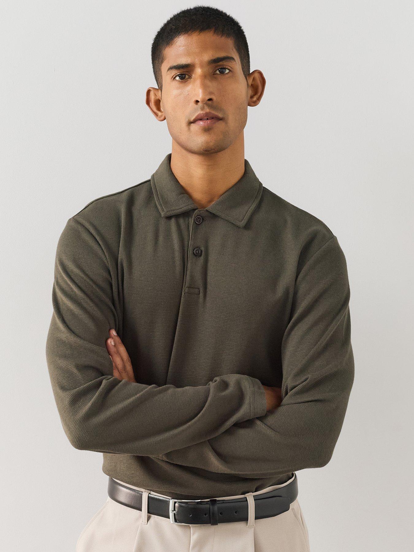 The Very Collection Pure Cotton Waffle Polo Top - Khaki