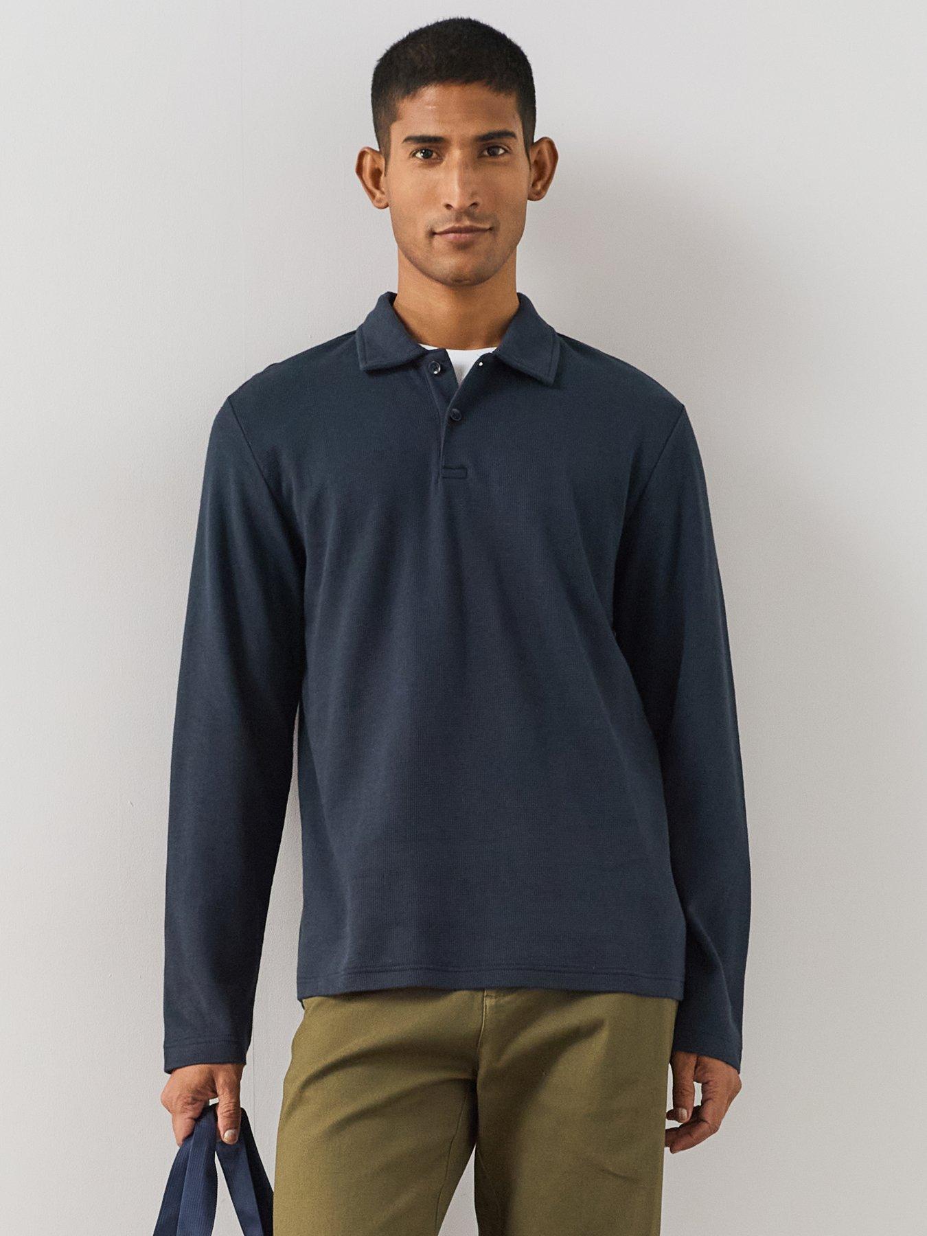 The Very Collection Pure Cotton Waffle Polo Top - Navy