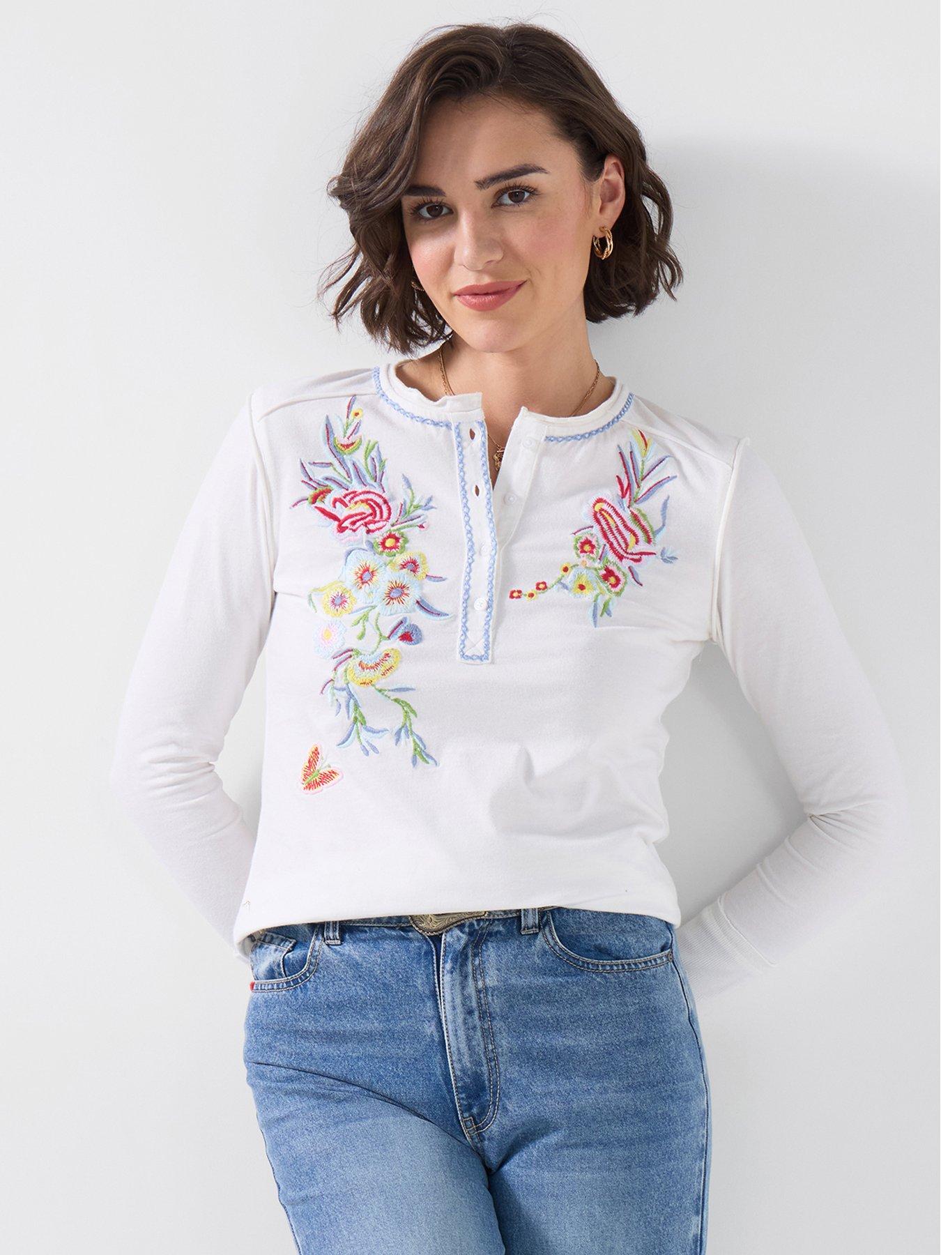 Image 1 of 5 of Joe Browns Remarkable Embroidered Henley Top - White