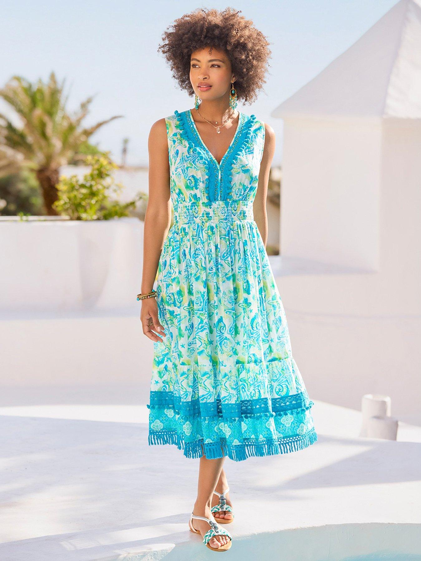 Joe Browns Clear Waters Tassel Trim Dress - Blue