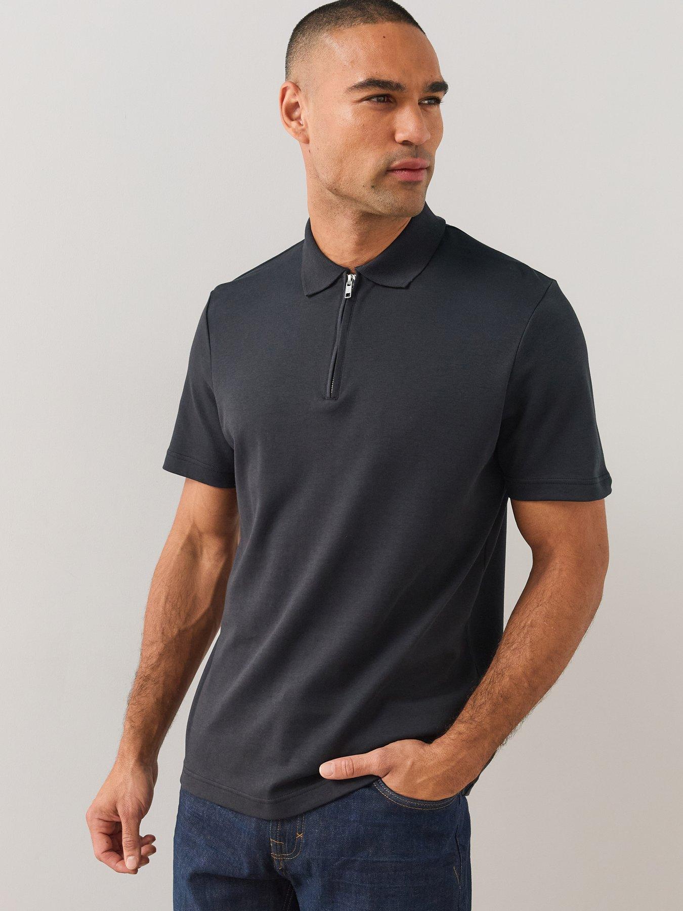 Image 1 of 6 of The Very Collection Mens Pure Cotton Interlock 1/4 Zip Smart Polo - Black