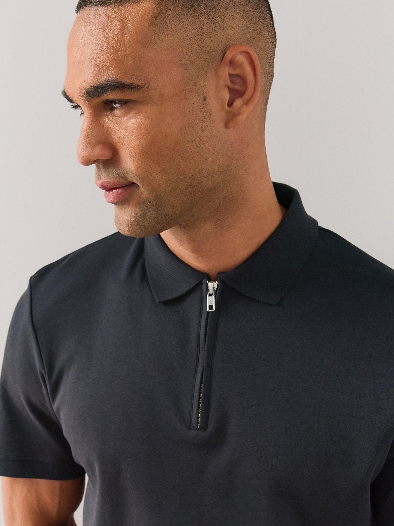 Image 4 of 6 of The Very Collection Mens Pure Cotton Interlock 1/4 Zip Smart Polo - Black