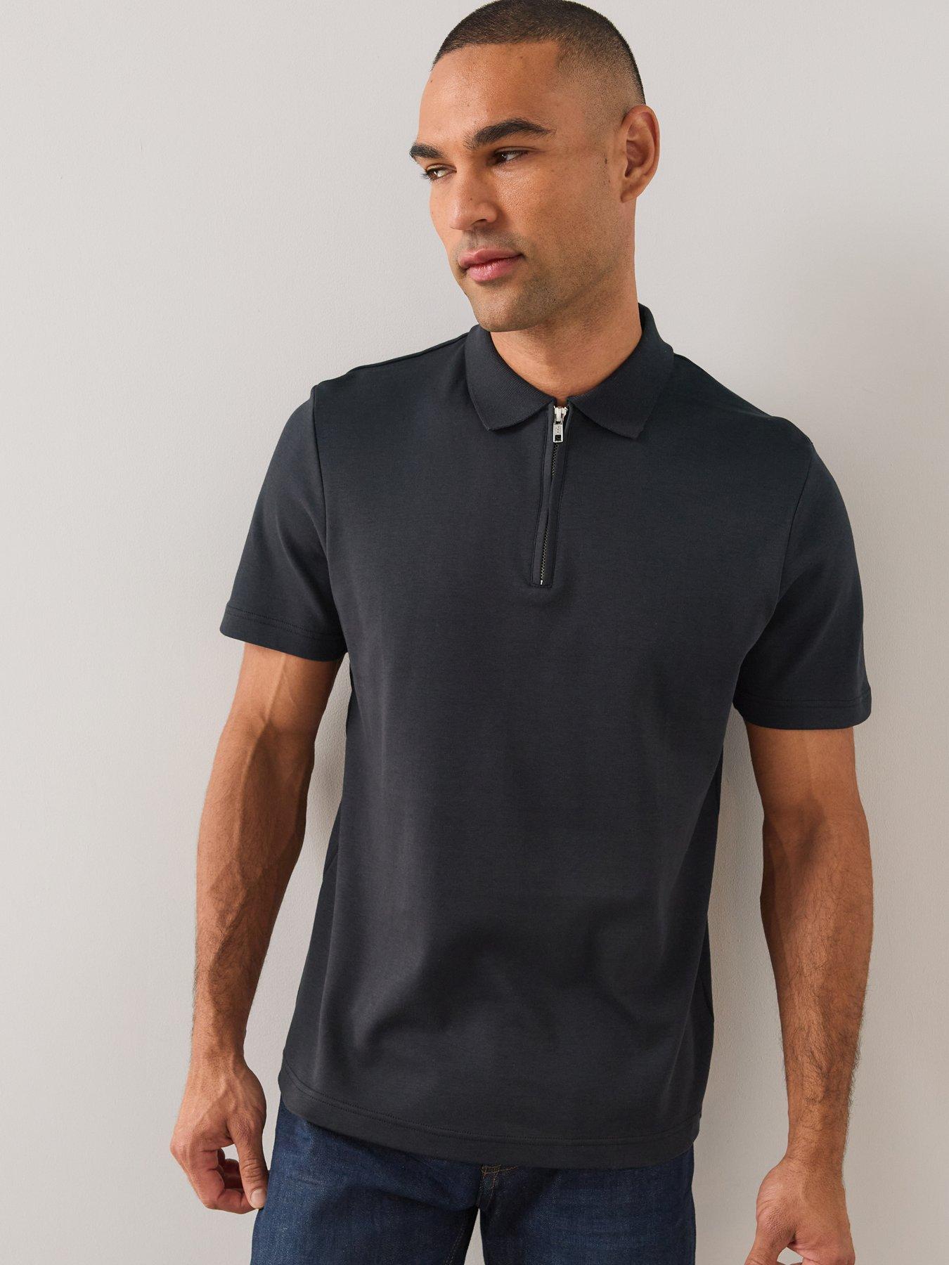 Image 5 of 6 of The Very Collection Mens Pure Cotton Interlock 1/4 Zip Smart Polo - Black