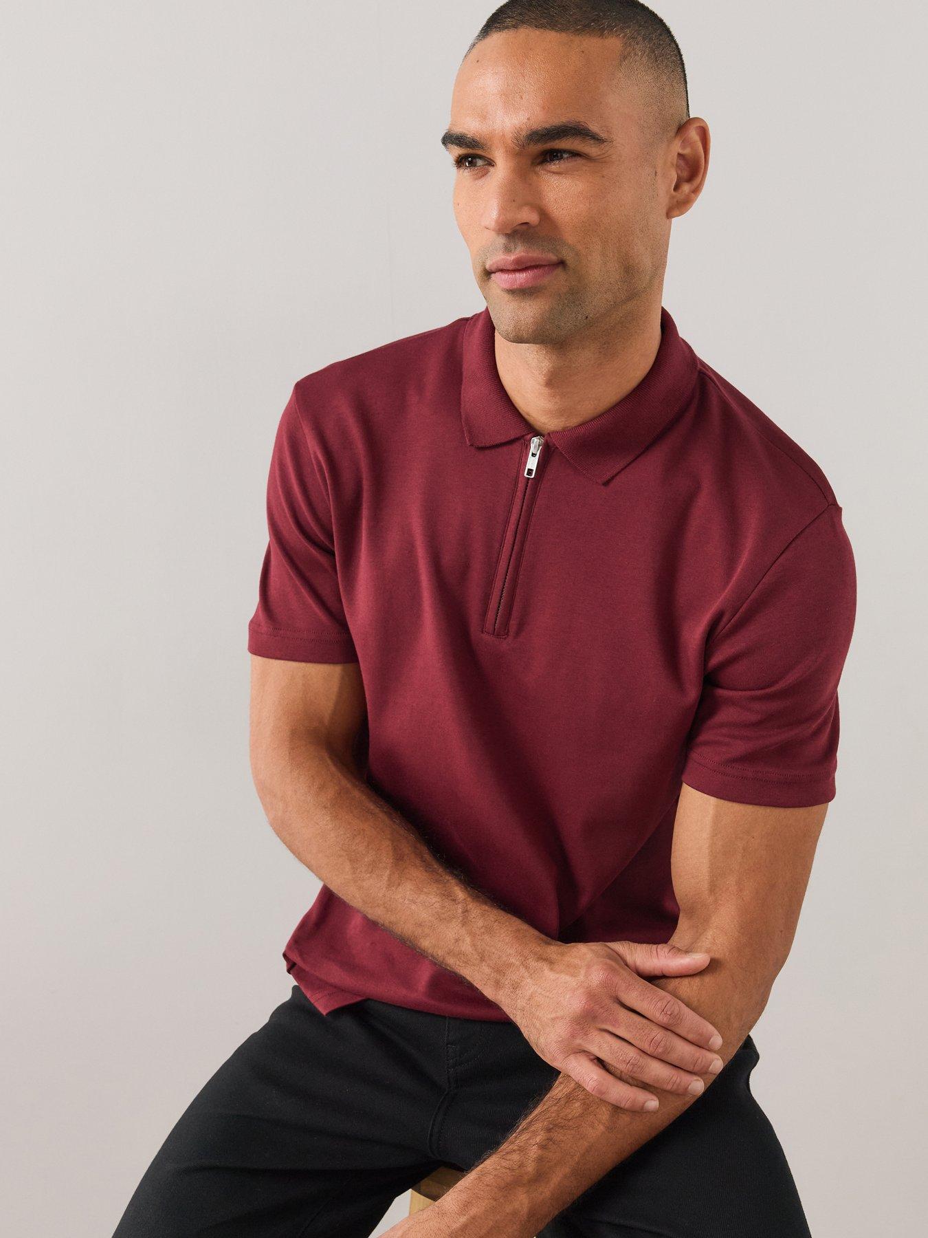 Image 1 of 6 of The Very Collection Pure Cotton Interlock 1/4 Zip Smart Polo - Burgundy