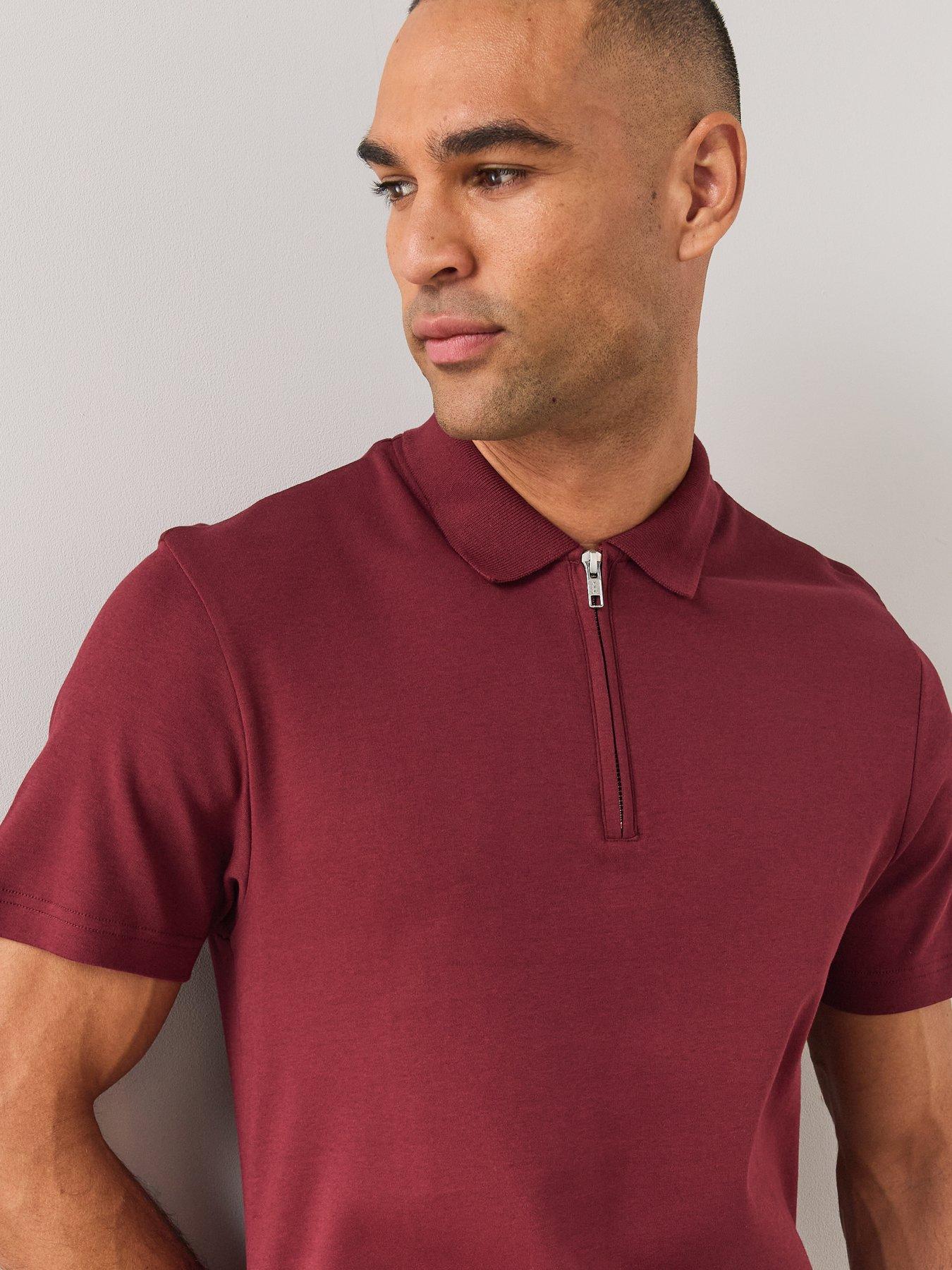 Image 4 of 6 of The Very Collection Pure Cotton Interlock 1/4 Zip Smart Polo - Burgundy