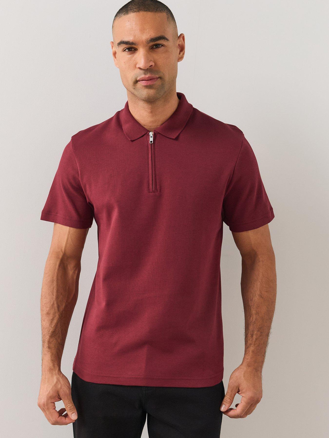Image 5 of 6 of The Very Collection Pure Cotton Interlock 1/4 Zip Smart Polo - Burgundy