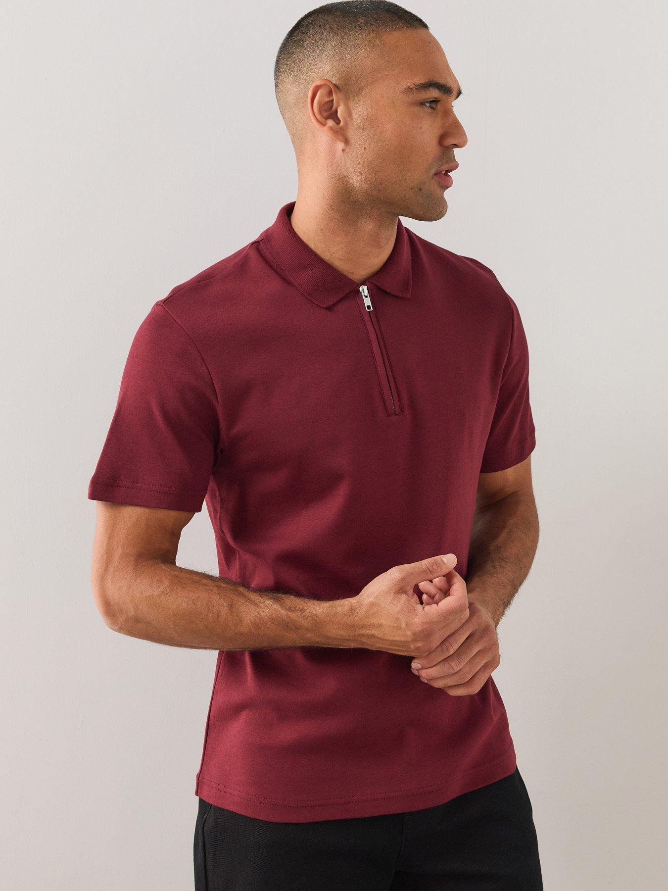 Image 6 of 6 of The Very Collection Pure Cotton Interlock 1/4 Zip Smart Polo - Burgundy