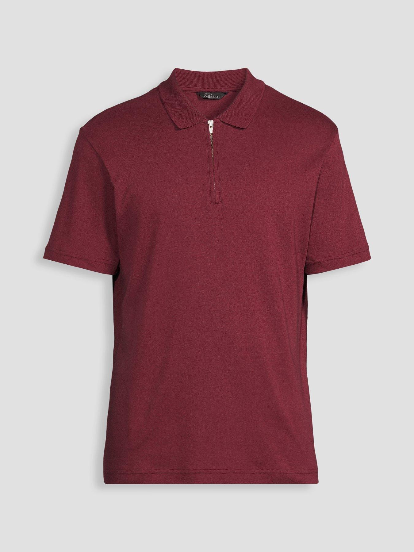 Image 7 of 7 of The Very Collection Mens Interlock 1/4 Zip Smart Polo Shirt - Burgundy