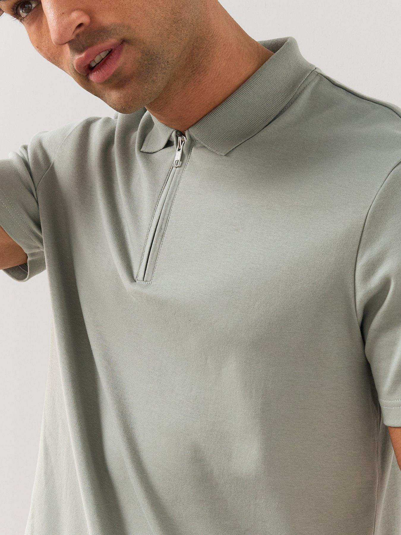 Image 4 of 6 of The Very Collection Mens Pure Cotton Interlock 1/4 Zip Smart Polo - Grey