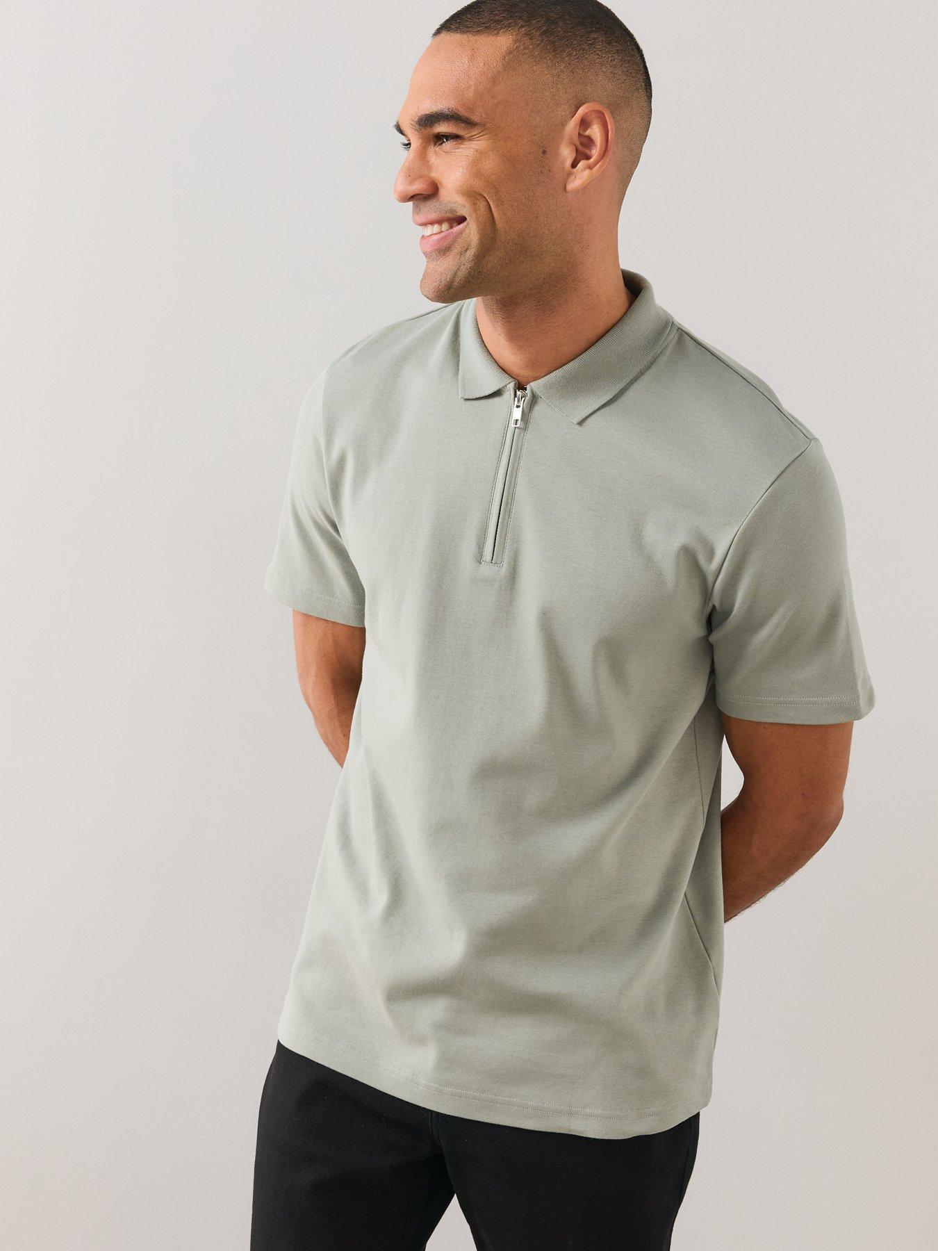 Image 5 of 6 of The Very Collection Mens Pure Cotton Interlock 1/4 Zip Smart Polo - Grey