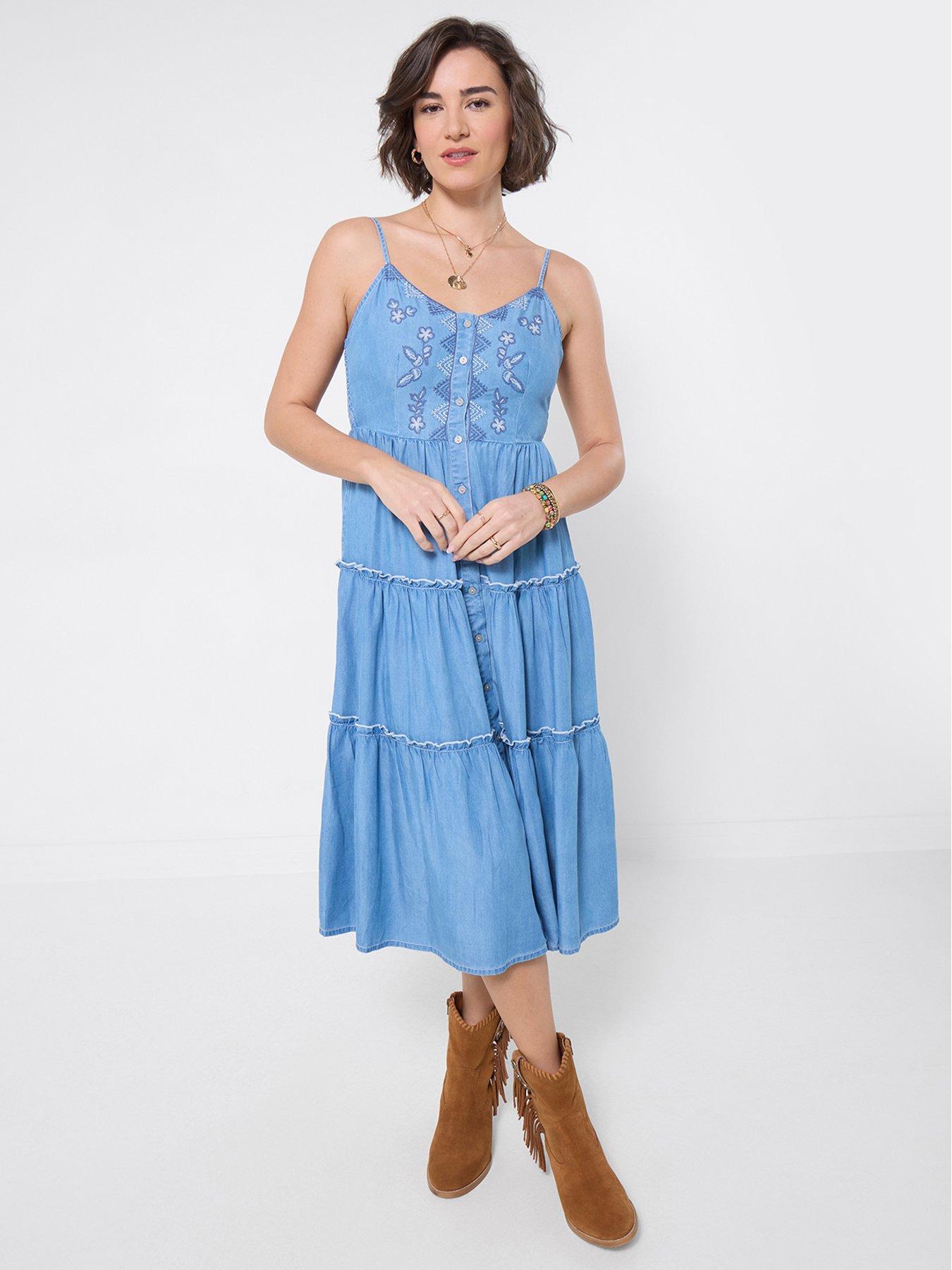 Joe Browns Ellie Embroidered Denim Dress - Blue