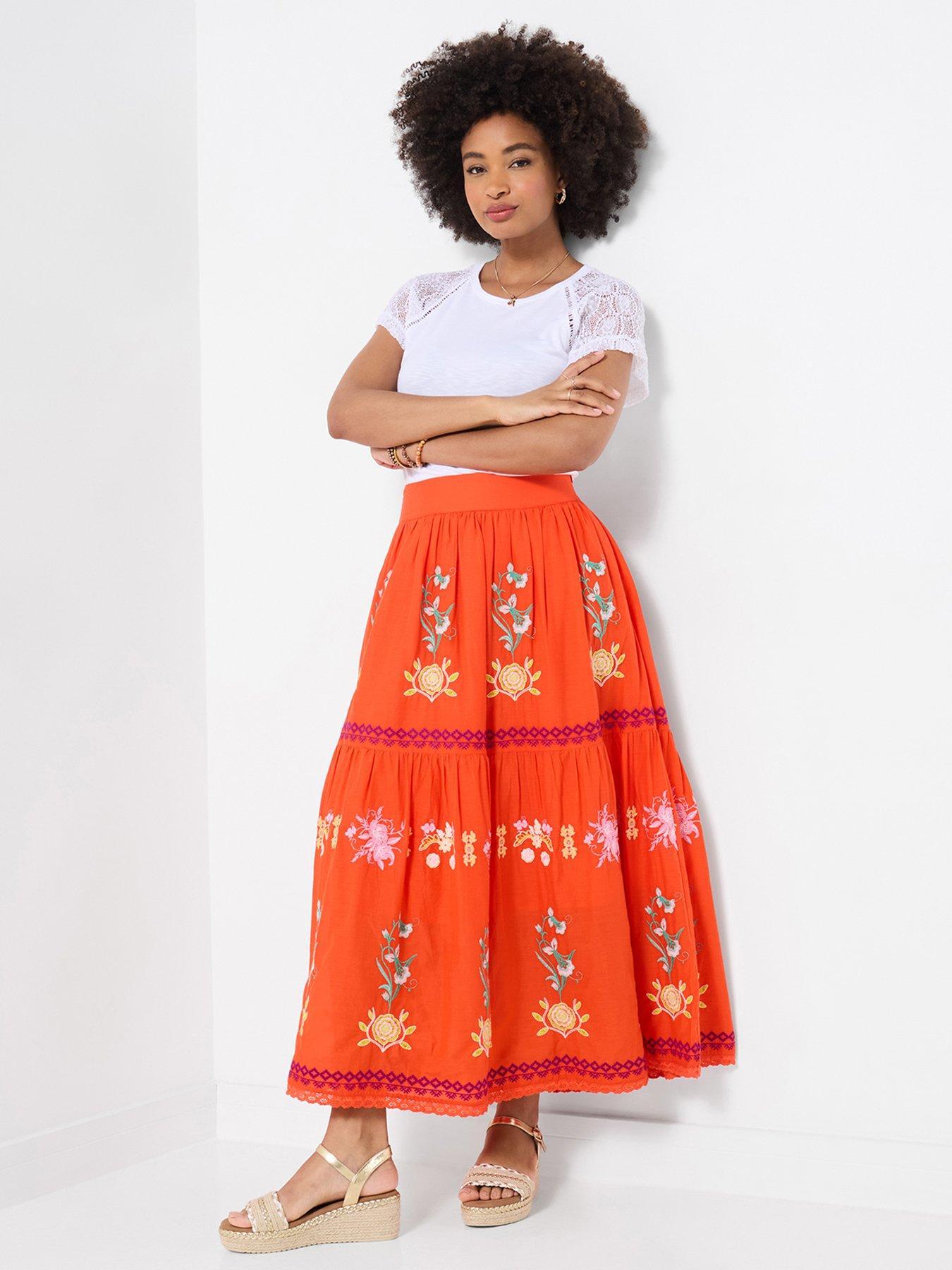 Joe Browns Remarkable Embroidered Maxi Skirt - Orange