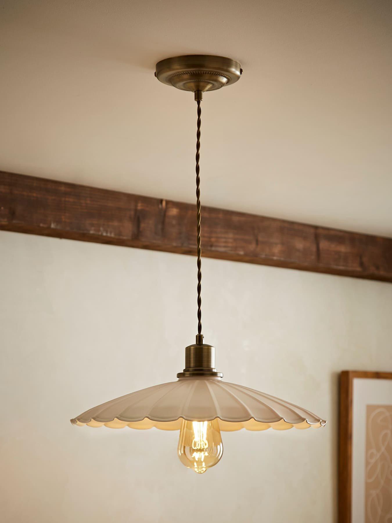 Image 1 of 7 of ValueLights Holborn Cream Scallop Pendant Ceiling Light