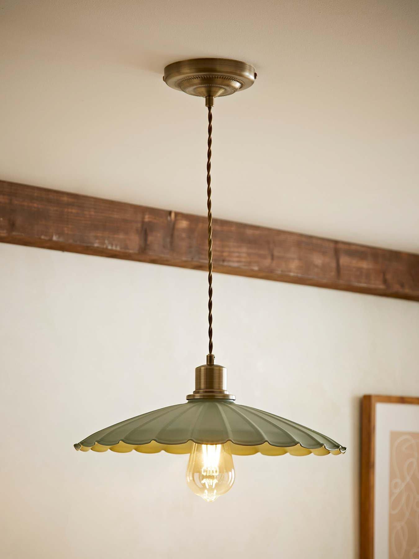 Image 1 of 7 of ValueLights Holborn Moss Green Scallop Pendant Ceiling Light