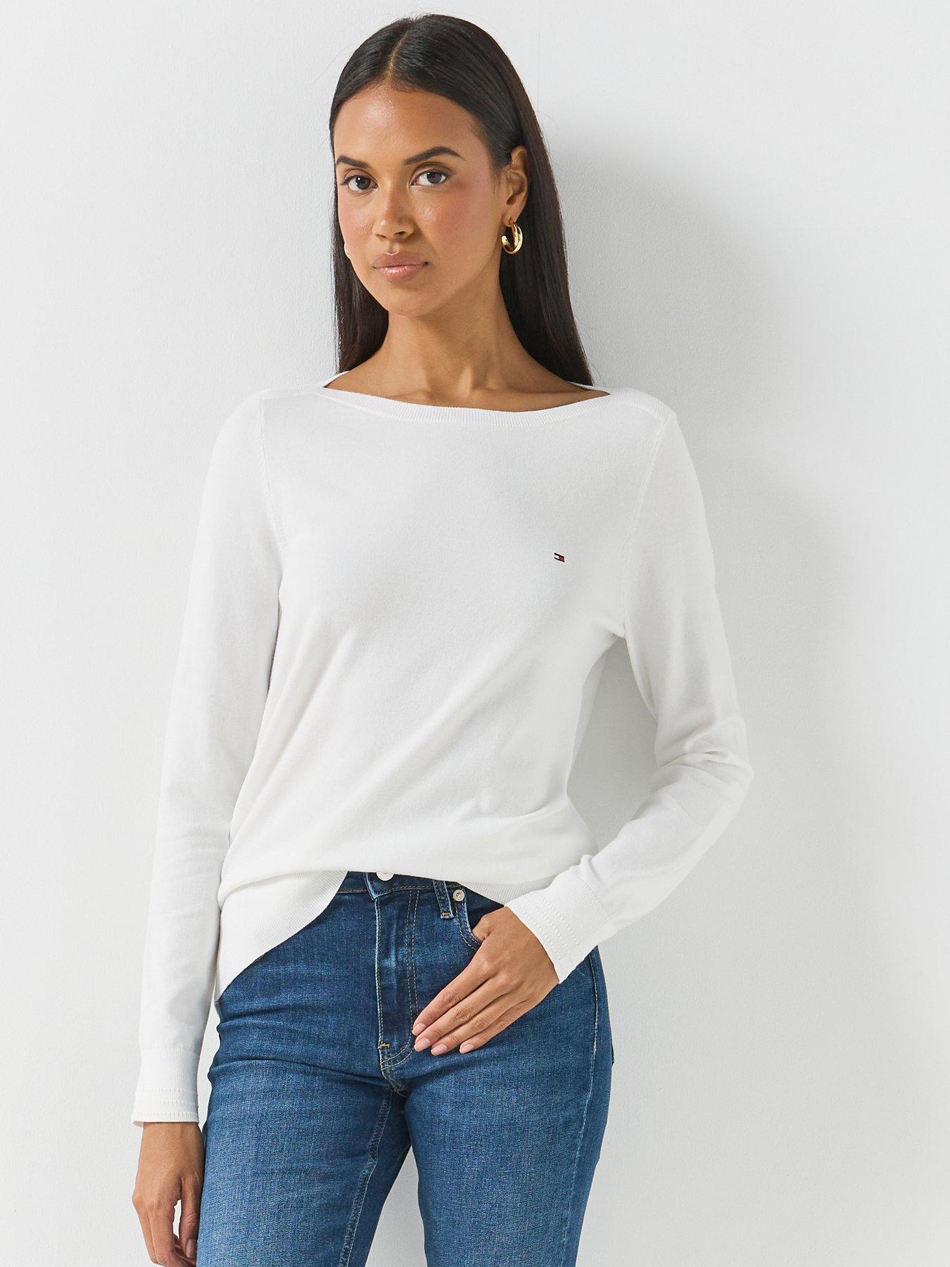 Image 1 of 5 of Tommy Hilfiger Boat Neck Jersey Jumper - White