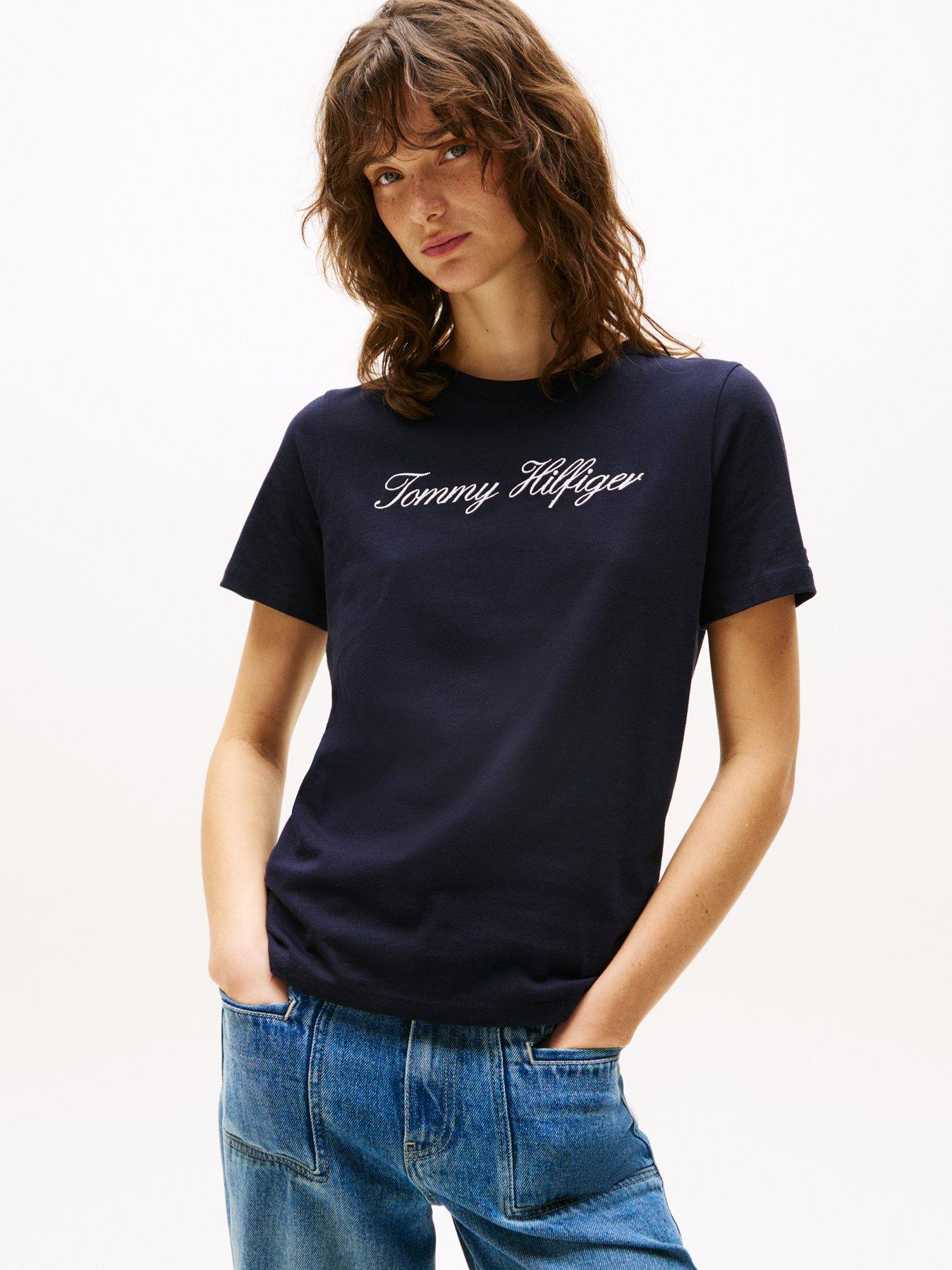 Tommy Hilfiger Regular Fit Script Logo T-Shirt - Navy