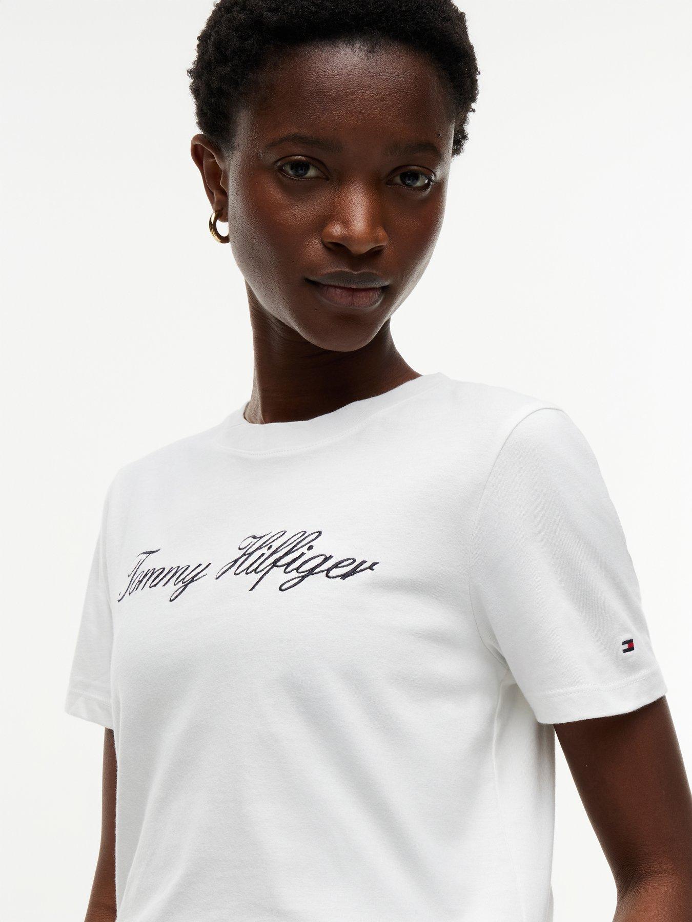 Image 4 of 5 of Tommy Hilfiger Regular Fit Script Logo T-Shirt - White