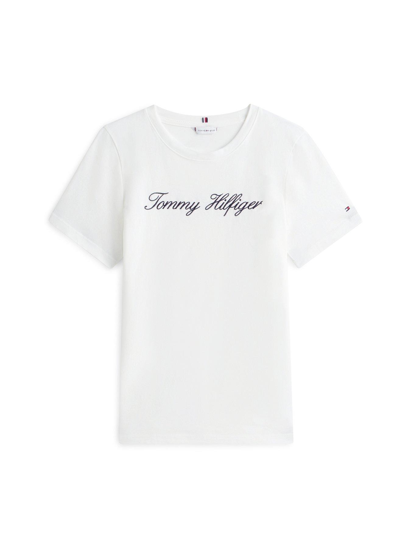 Image 5 of 5 of Tommy Hilfiger Regular Fit Script Logo T-Shirt - White