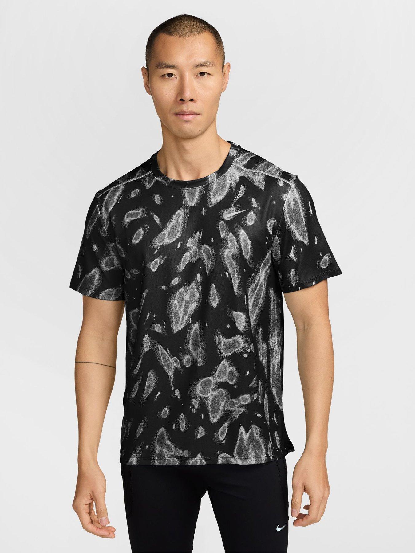 Image 1 of 3 of Nike Nike Mens Running Miler Dri-fit Uv Protection Short-sleeve Top - Black