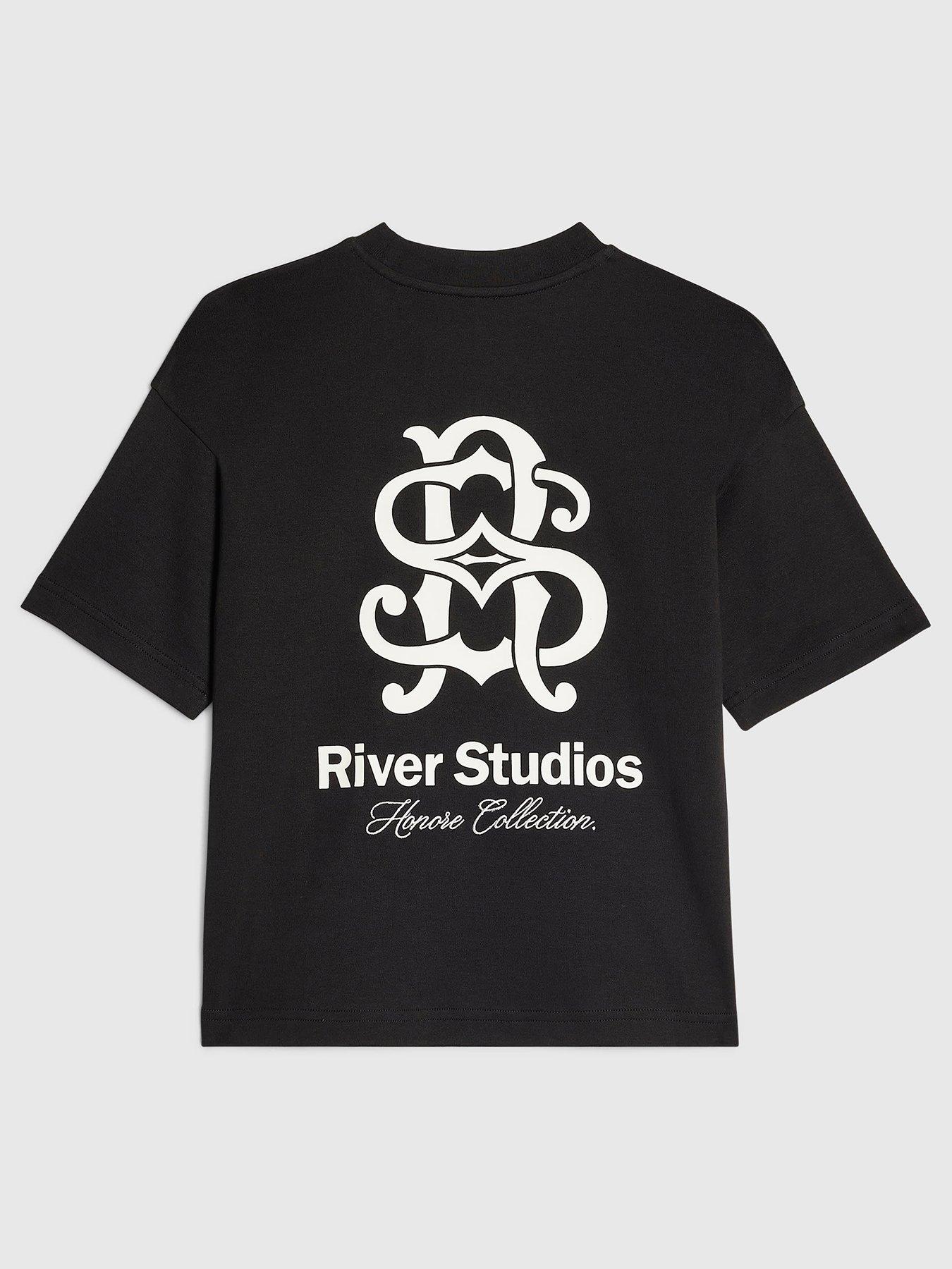 River Island Boys Oversized 'Rr' Graphic T-Shirt - Black