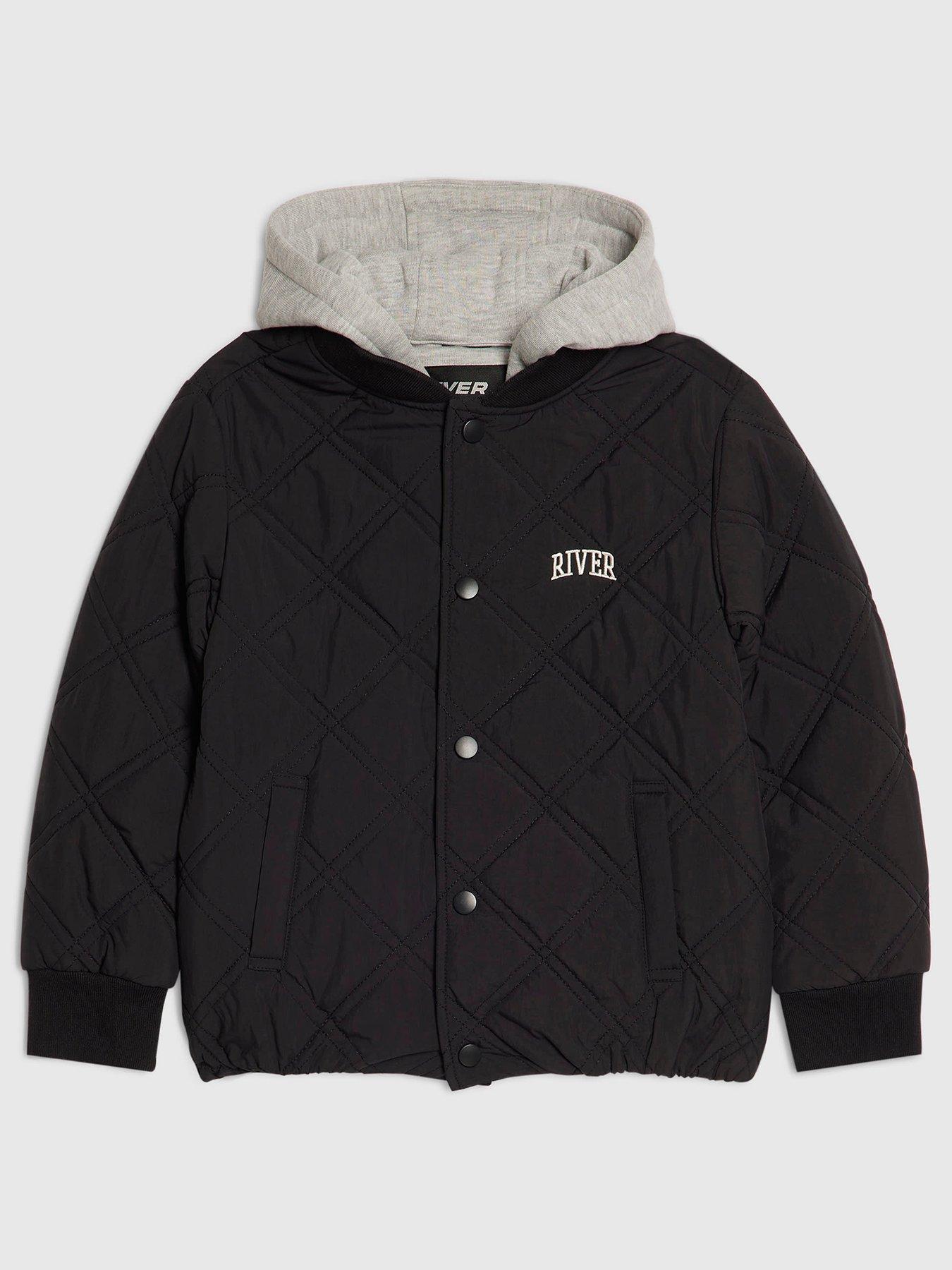 River Island Older Boys Quilted Hooded Bomber - Black
