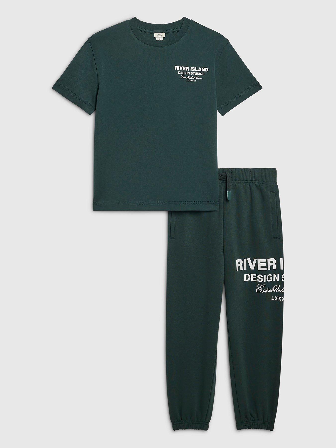 River Island Boys Ri Logo Print T-Shirt And Jogger Set - Green