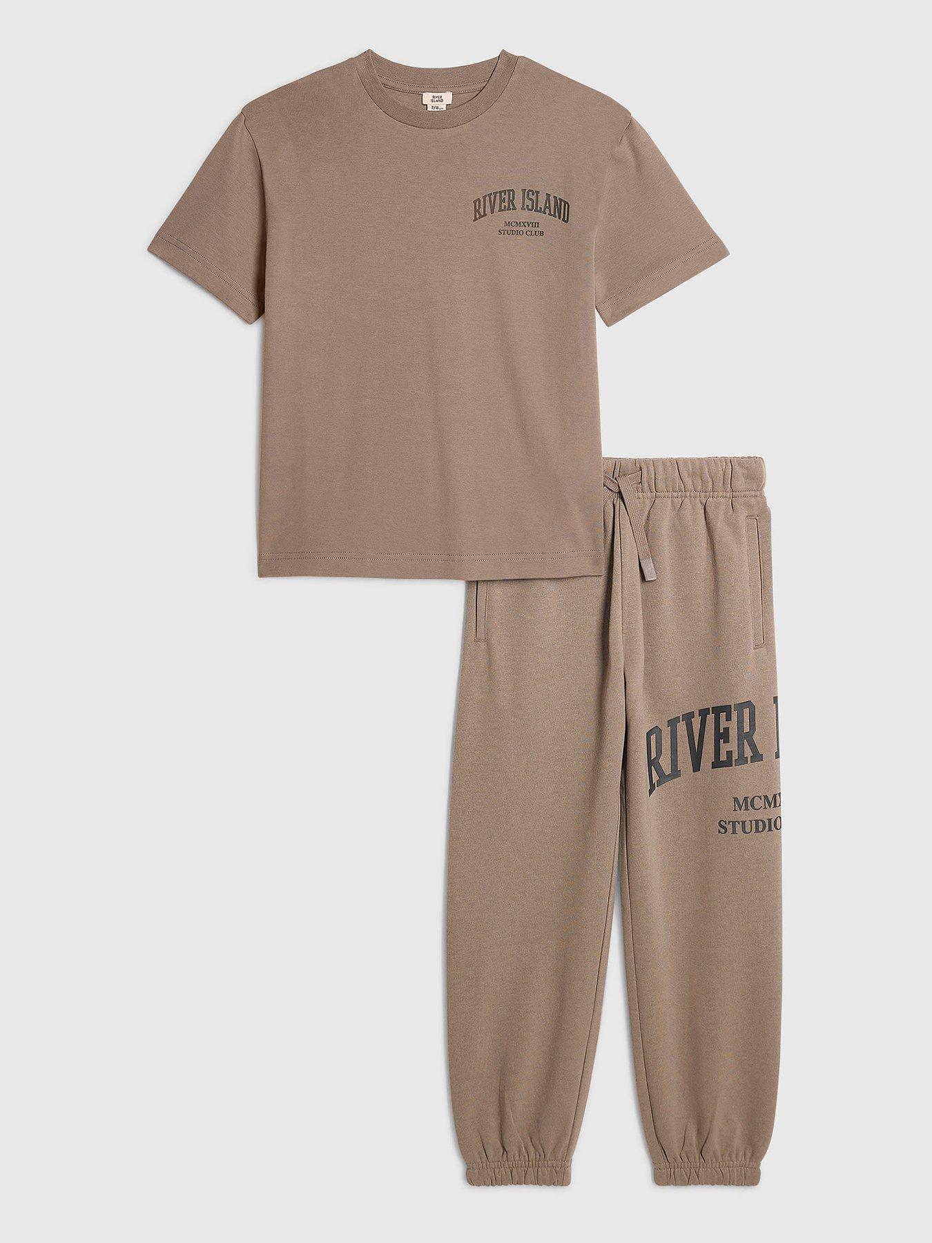 River Island Boys Brown Ri T-shirt And Joggers Set - Brown