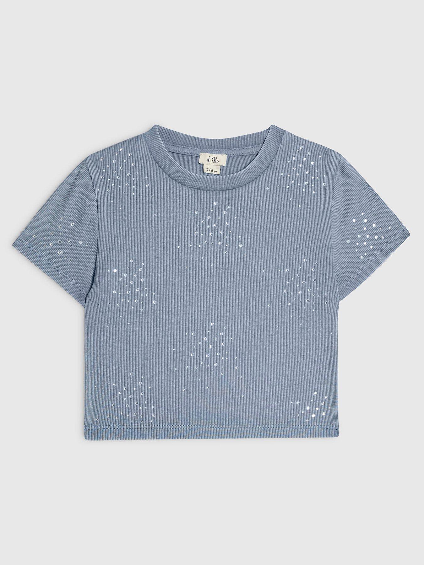 River Island Girls Scattered Embellished T-Shirt - Blue