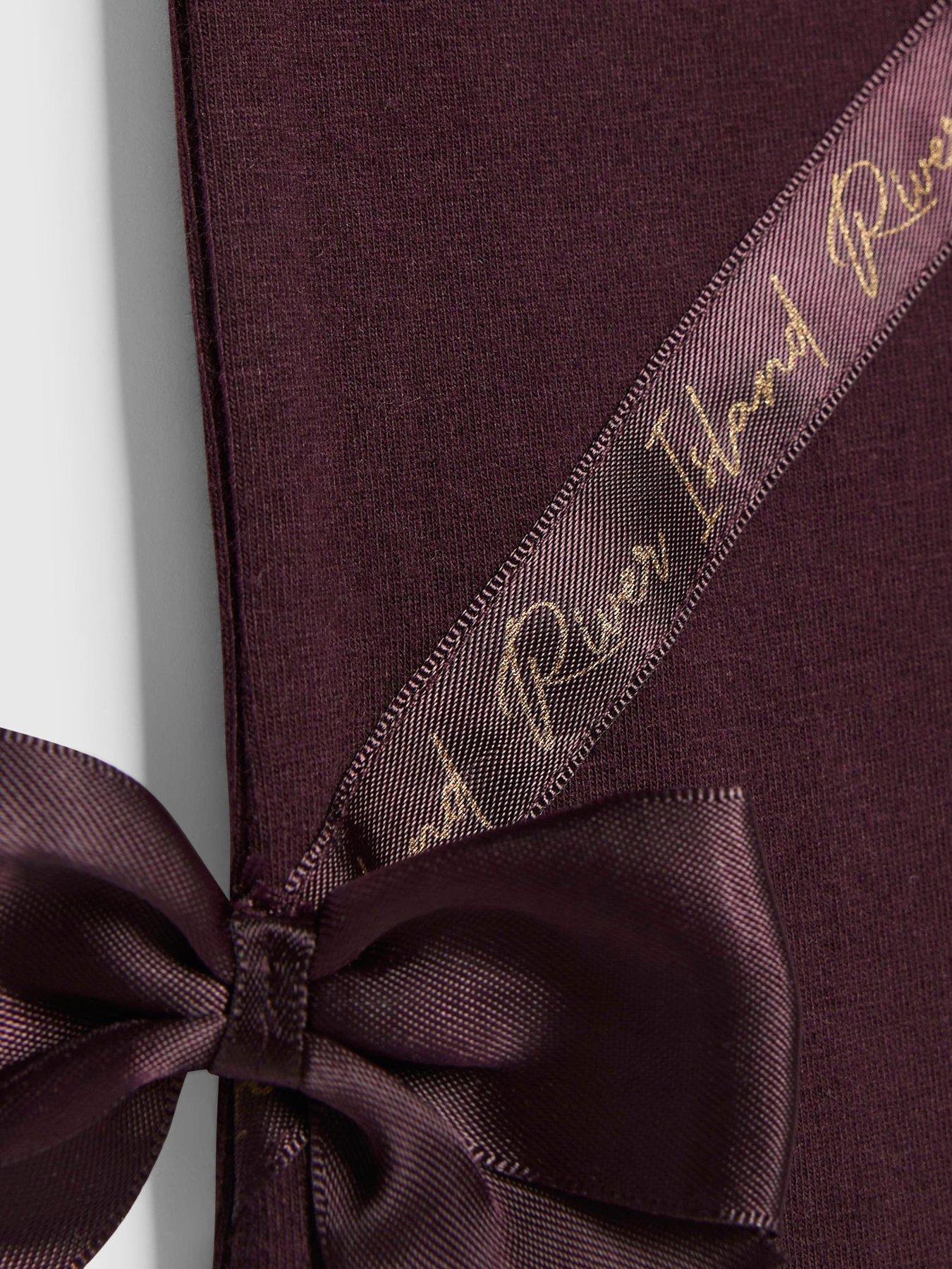 Image 4 of 5 of River Island Mini Girls Satin Bow T-shirt Set - Burgundy