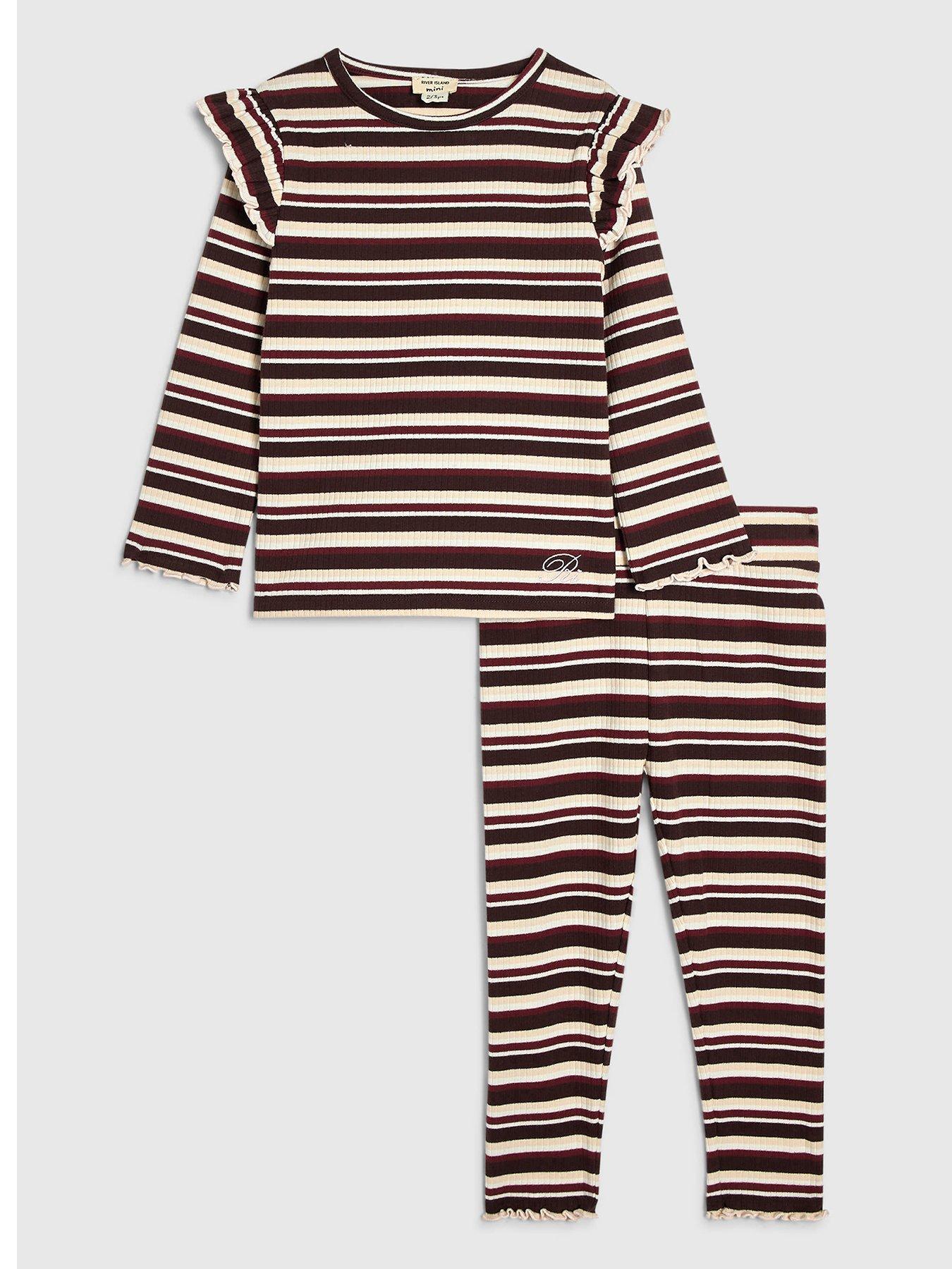 River Island Mini Girls Stripe Frilled Top Set - Red
