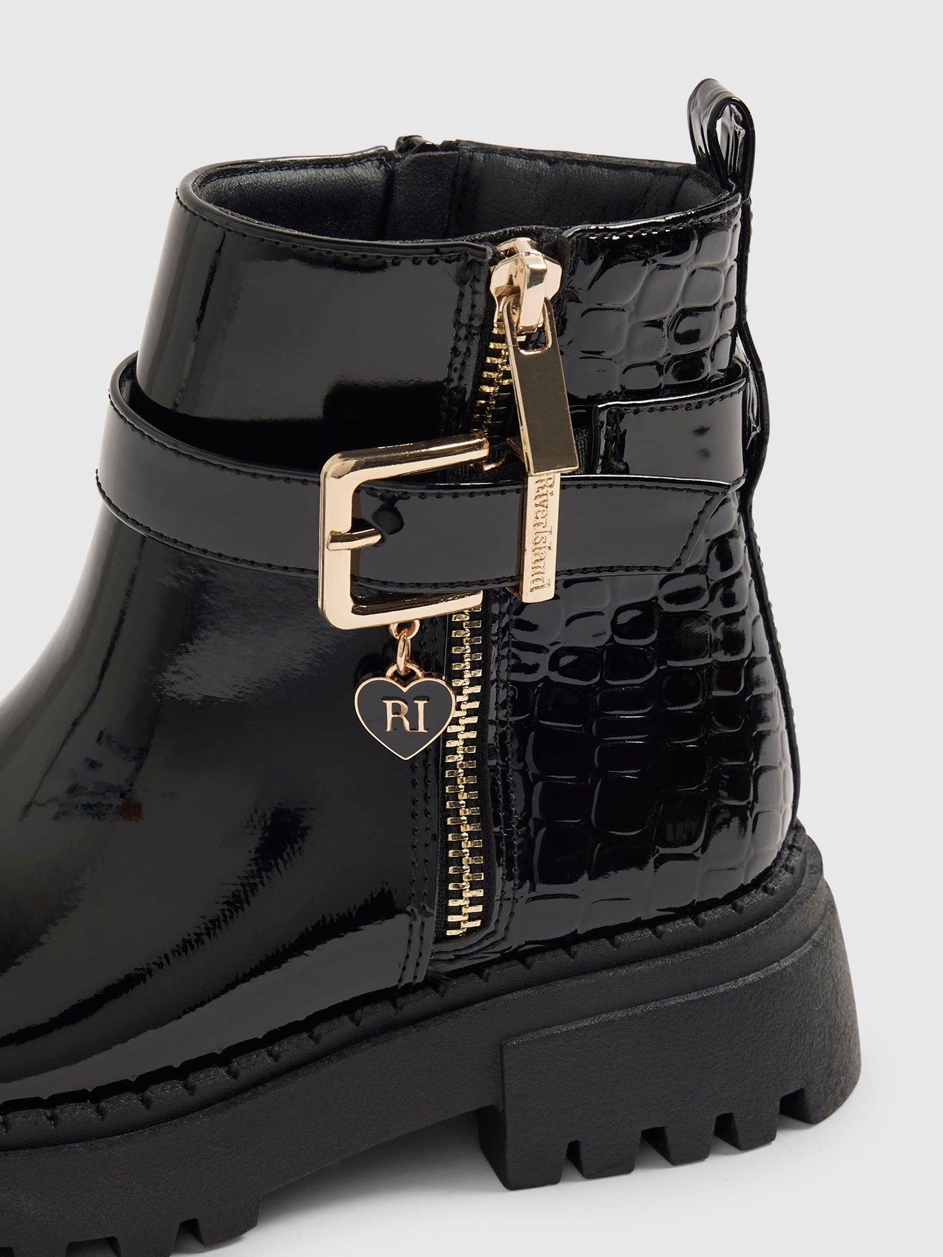 Image 5 of 5 of River Island Side Zip Croc Chelsea Boots - Black