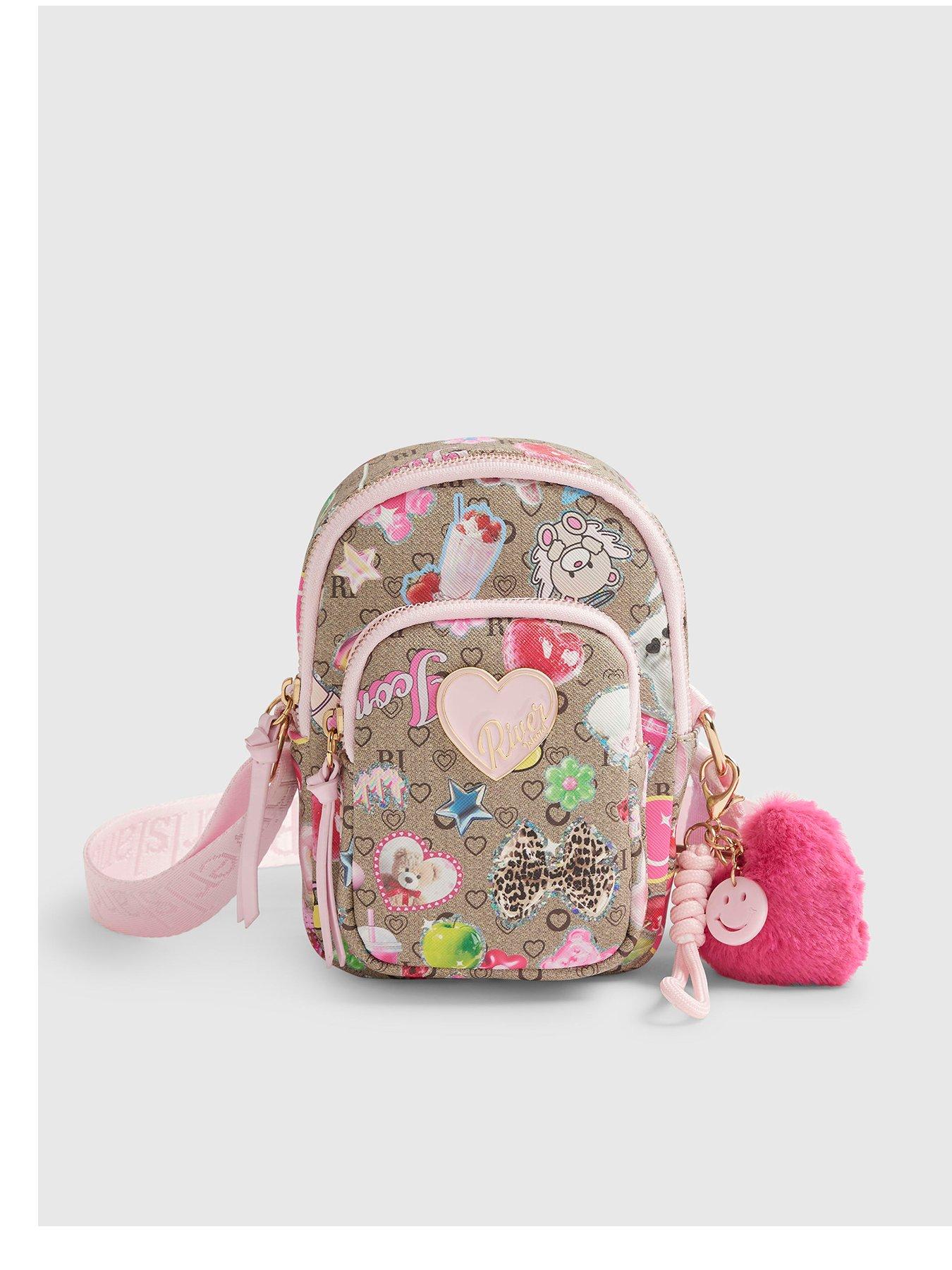 River Island Girls Monogram Sticker Cross Body Bag - Brown