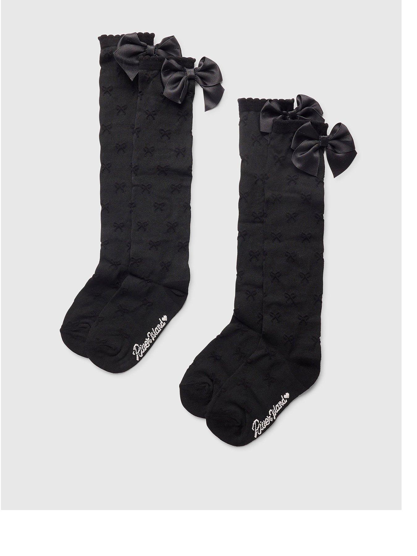 Image 1 of 3 of River Island Girls Black Pack Of 2 Knee High Socks - Black
