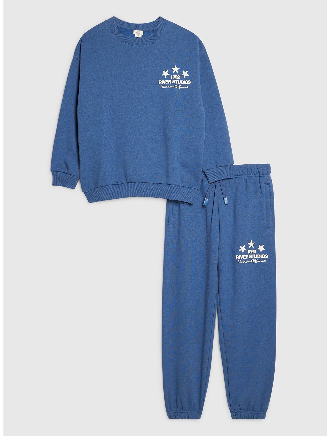 River Island Boys River Studios Logo Cotton Sweatshirt Set - Blue