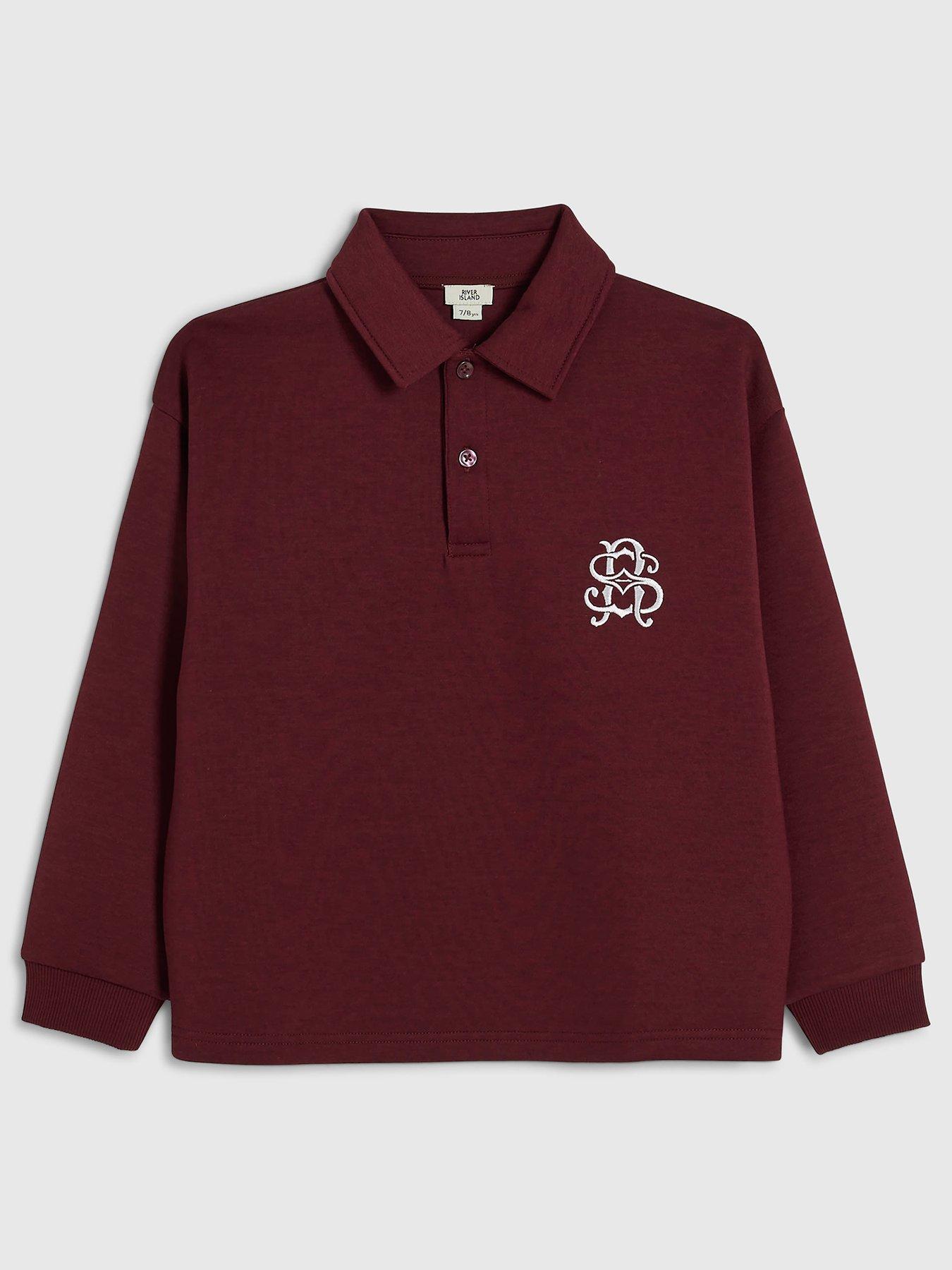 River Island Boys Rugby Collar Embroidered Crest Sweatshirt - Burgundy